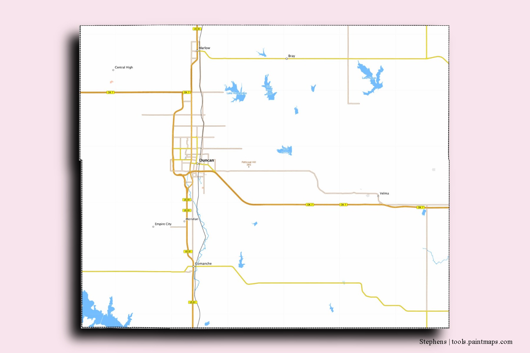 Stephens neighborhoods and villages map with 3D shadow effect