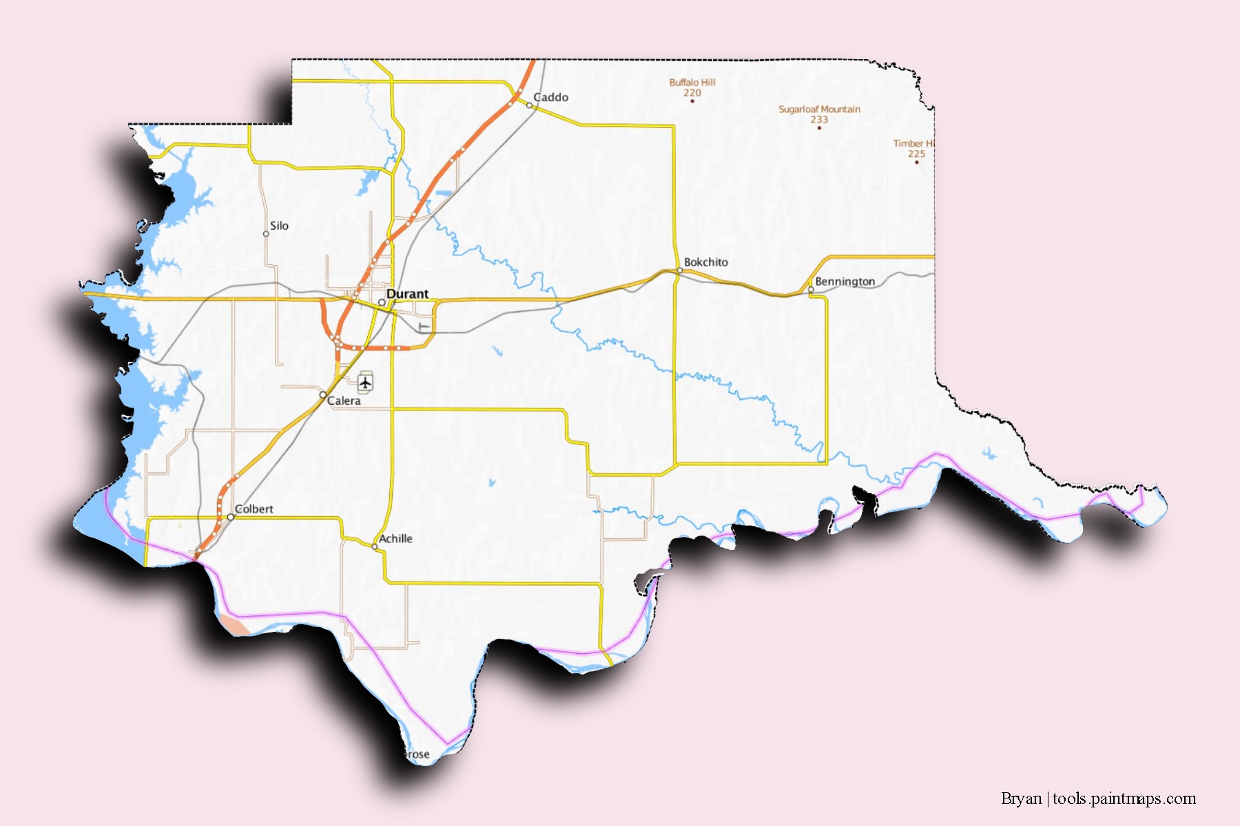 Bryan neighborhoods and villages map with 3D shadow effect