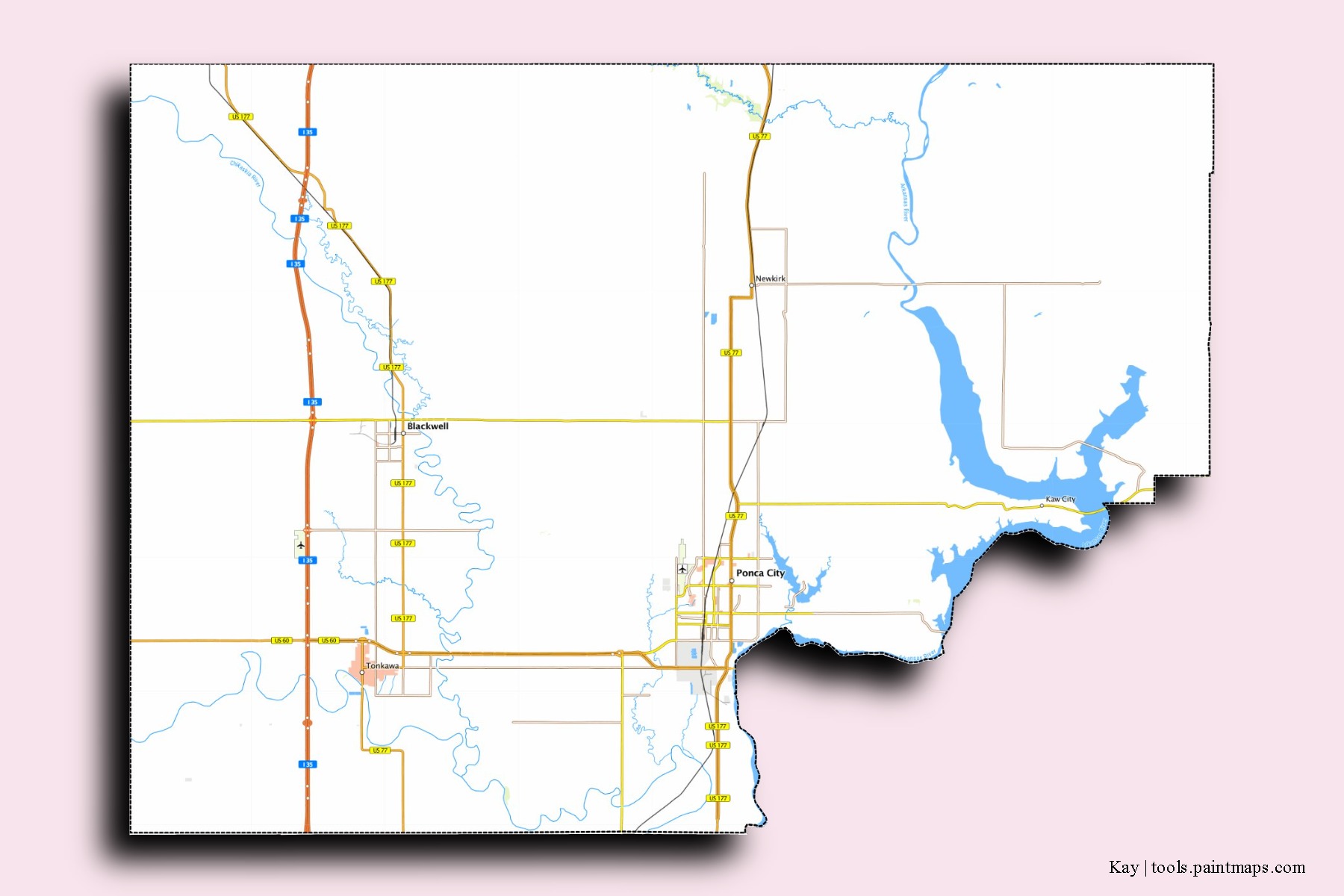 Kay neighborhoods and villages map with 3D shadow effect