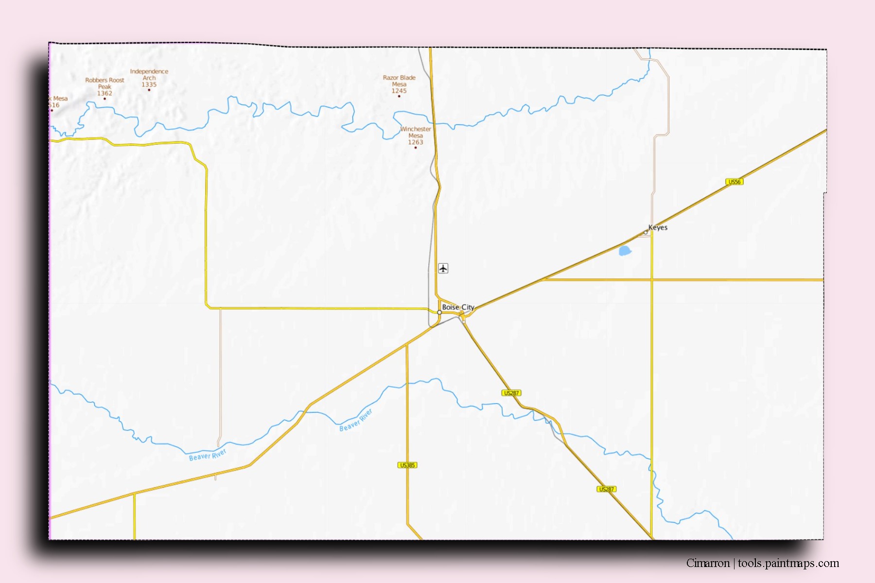 Cimarron neighborhoods and villages map with 3D shadow effect