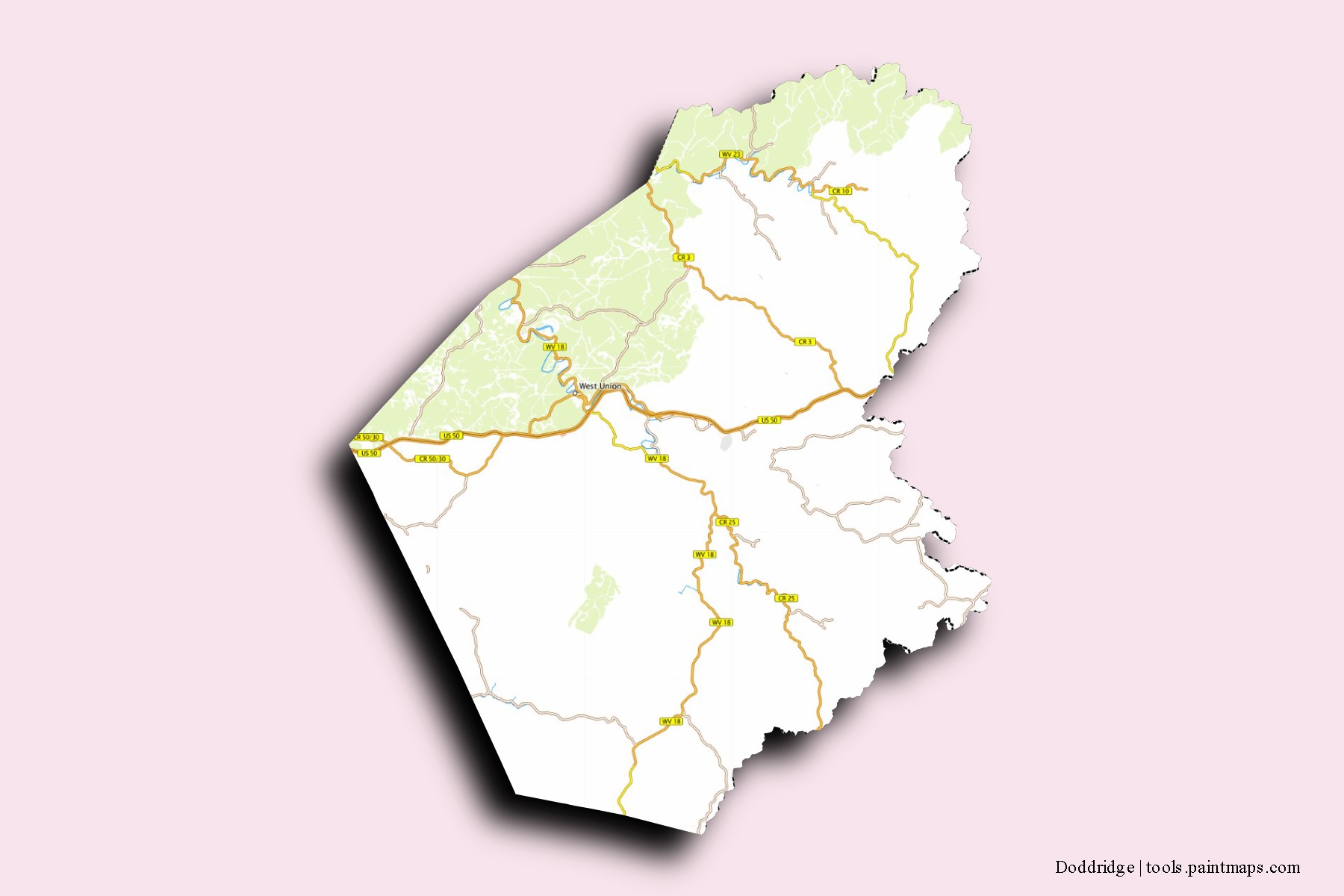 Mapa de barrios y pueblos de Doddridge con efecto de sombra 3D