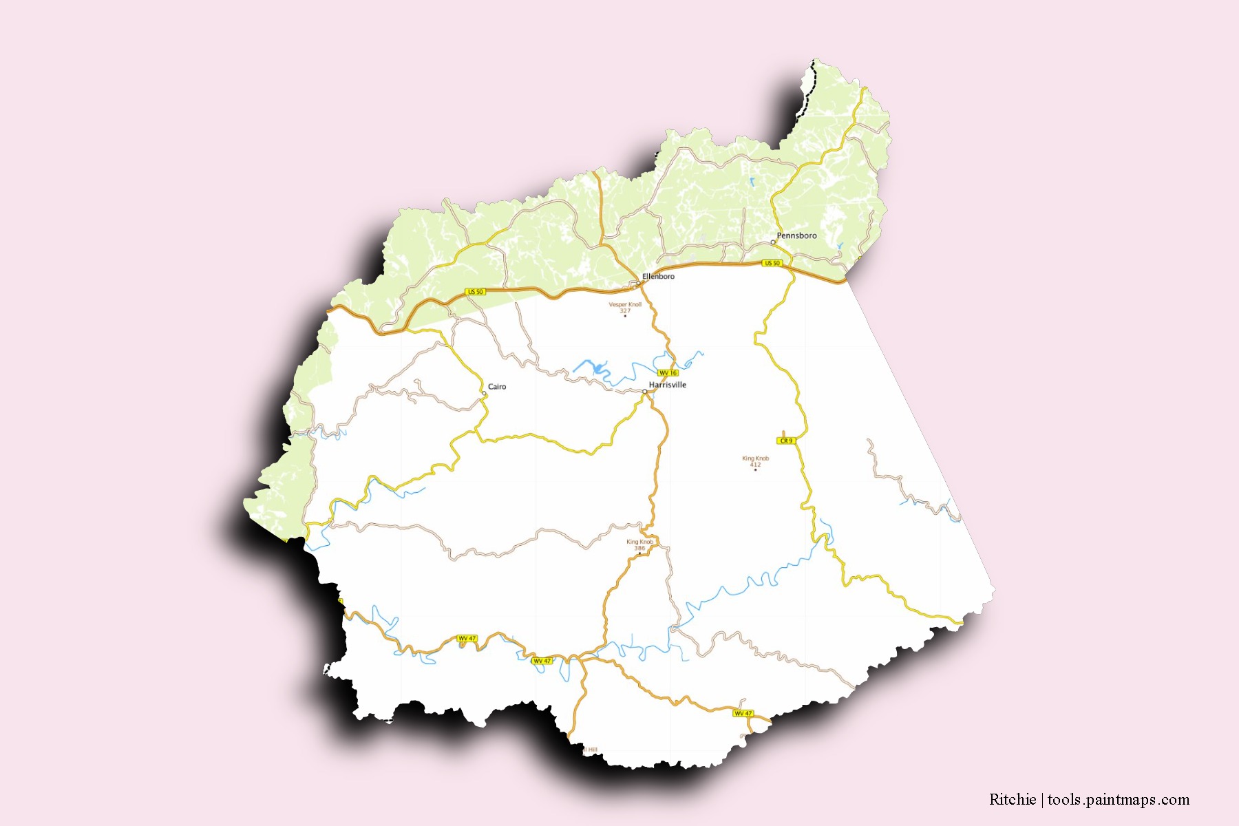 Mapa de barrios y pueblos de Ritchie con efecto de sombra 3D