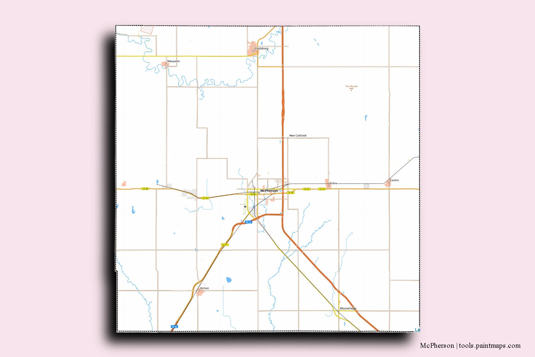 McPherson neighborhoods and villages map with 3D shadow effect