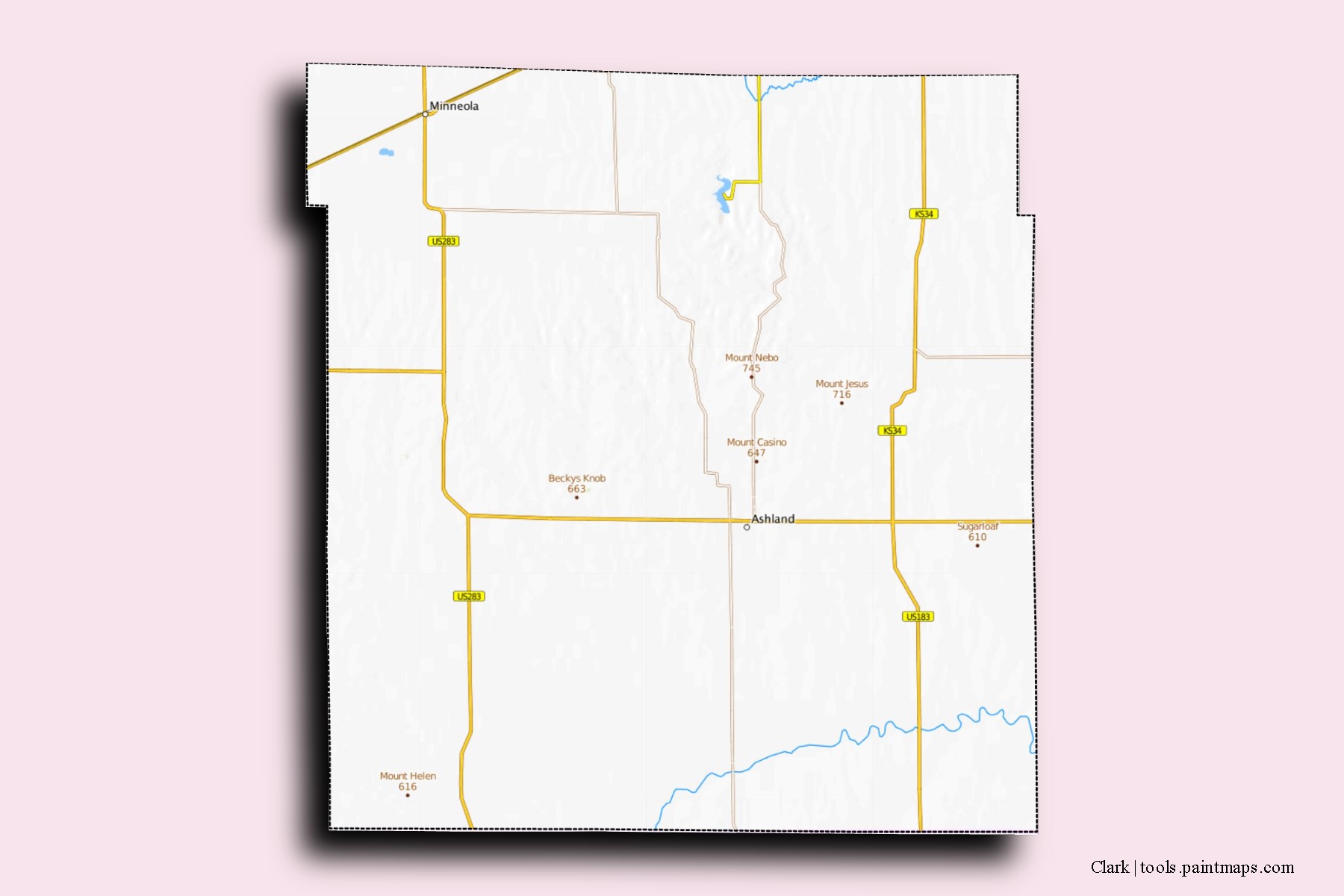 Clark neighborhoods and villages map with 3D shadow effect