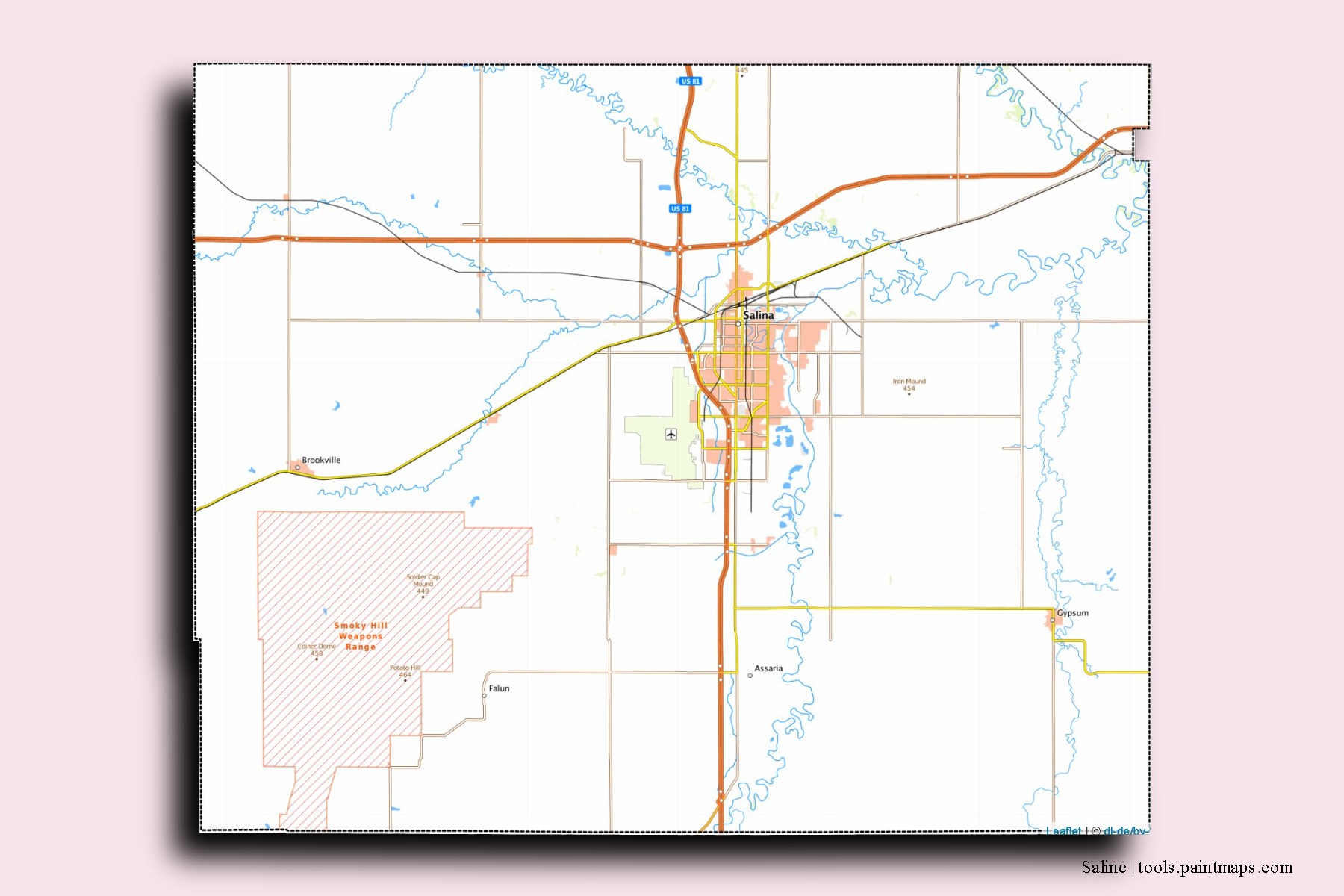 Saline neighborhoods and villages map with 3D shadow effect