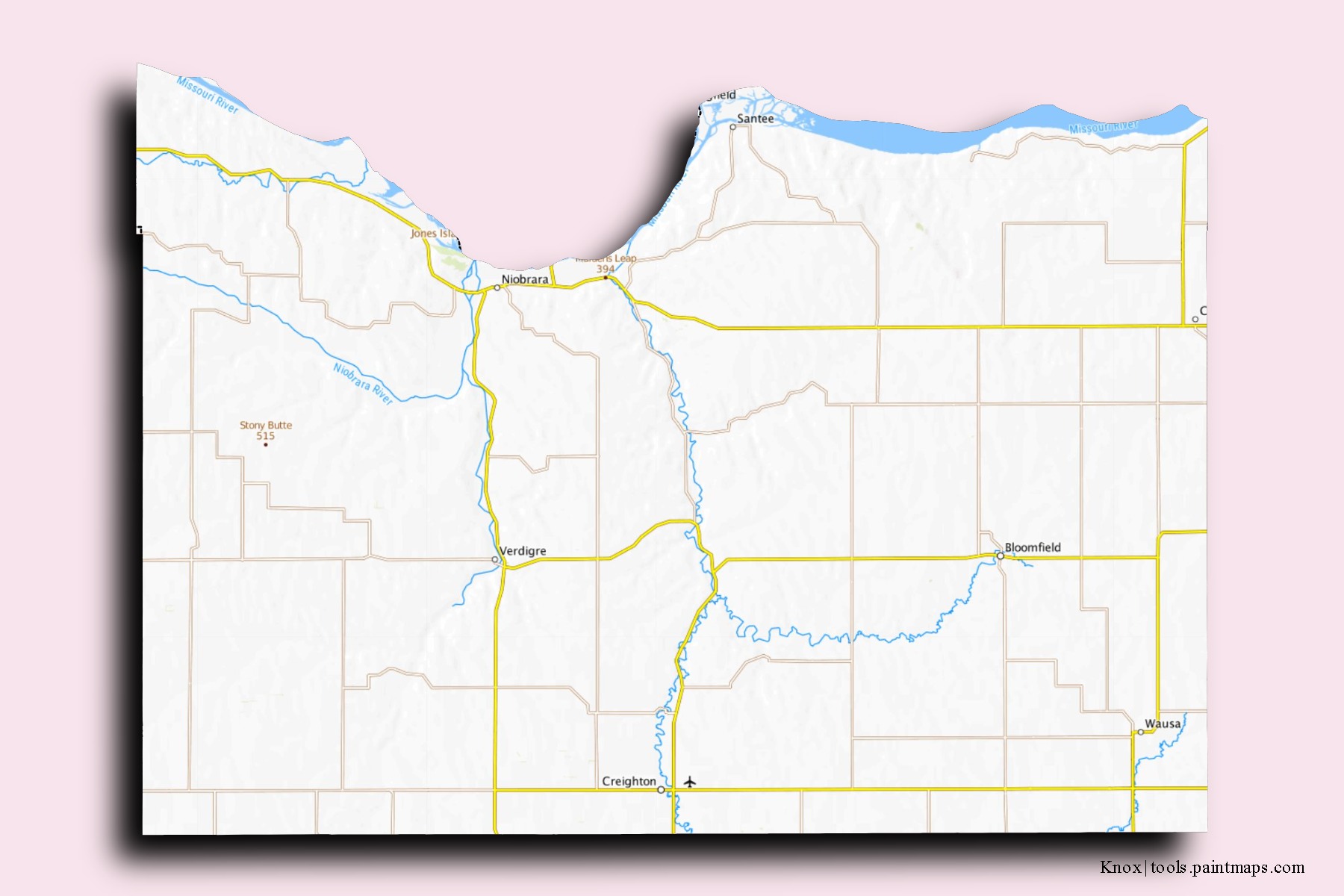 Knox neighborhoods and villages map with 3D shadow effect