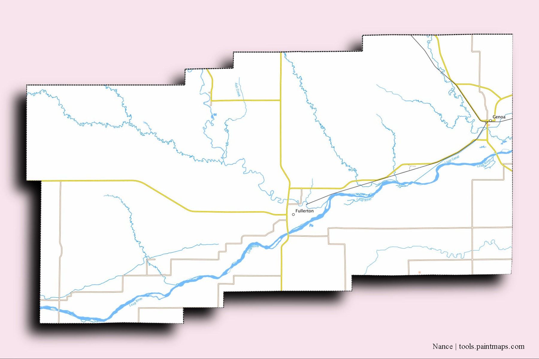 Nance neighborhoods and villages map with 3D shadow effect