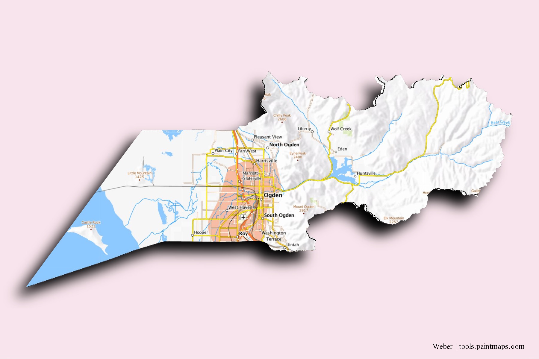 Weber neighborhoods and villages map with 3D shadow effect