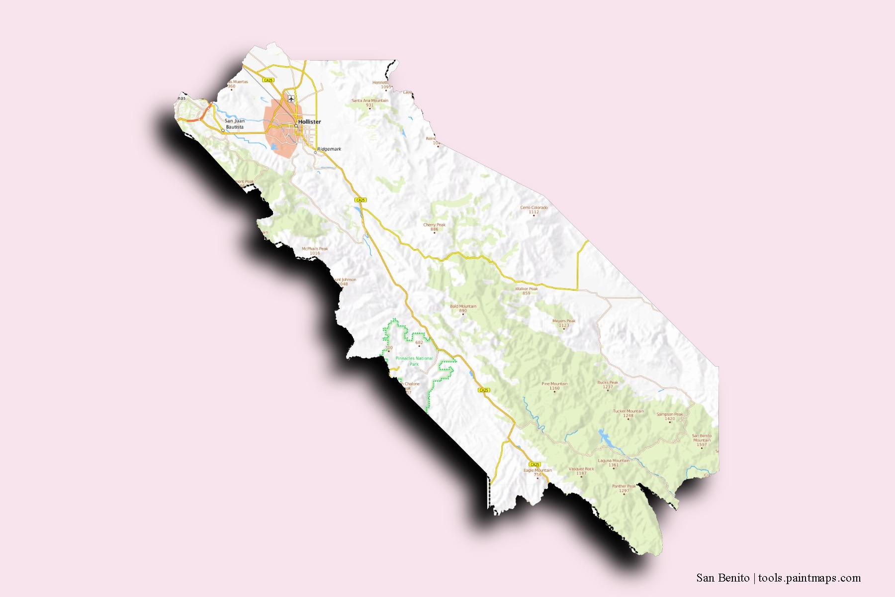 San Benito neighborhoods and villages map with 3D shadow effect