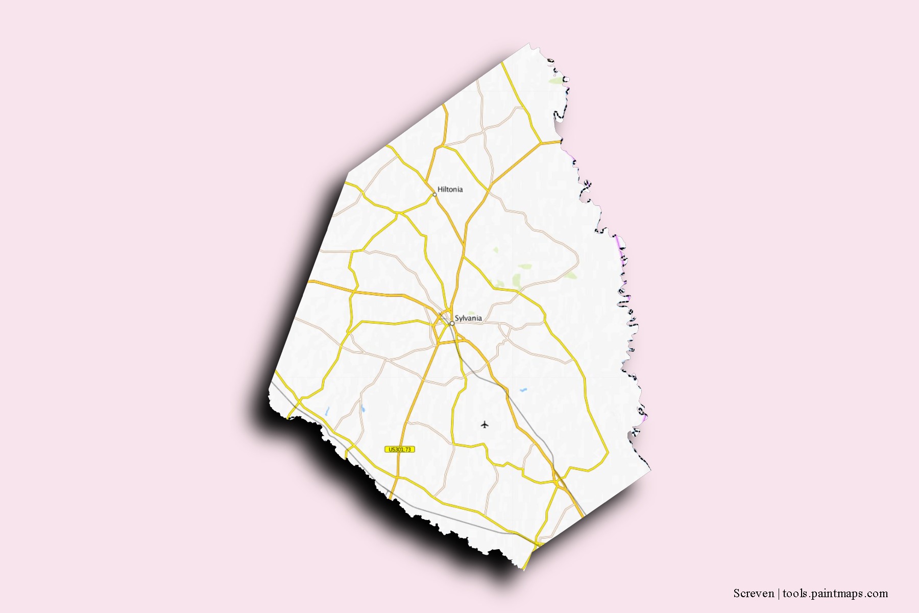 Screven neighborhoods and villages map with 3D shadow effect