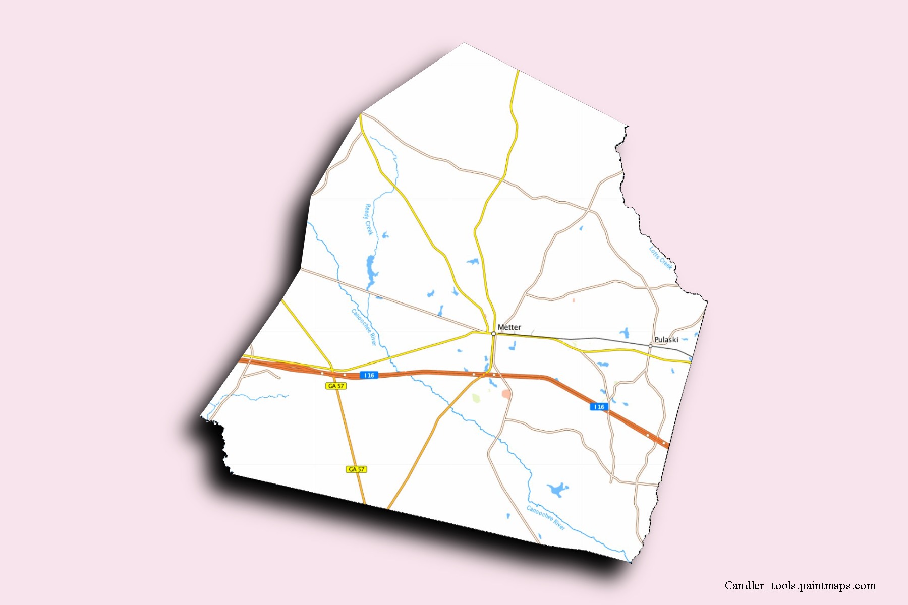 Mapa de barrios y pueblos de Candler con efecto de sombra 3D
