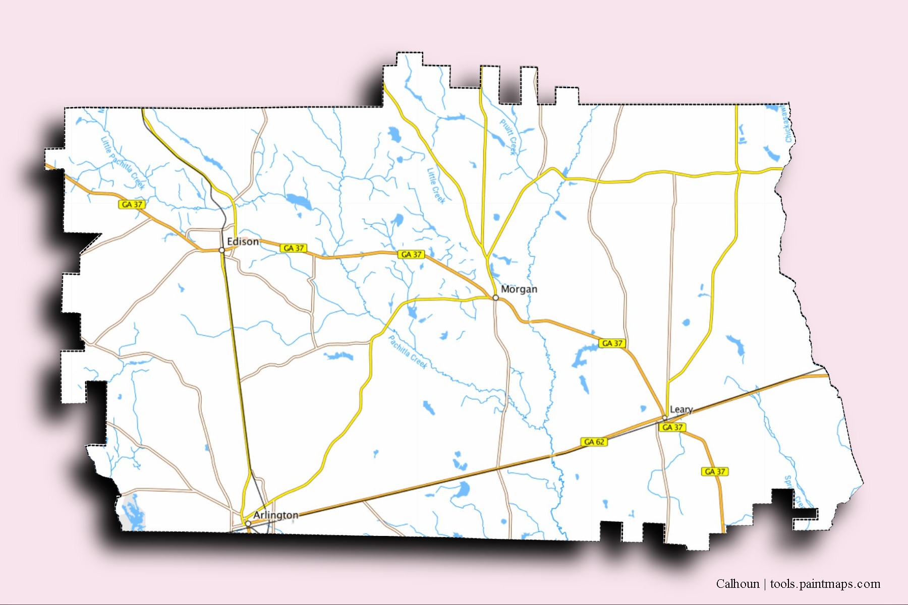 Calhoun neighborhoods and villages map with 3D shadow effect