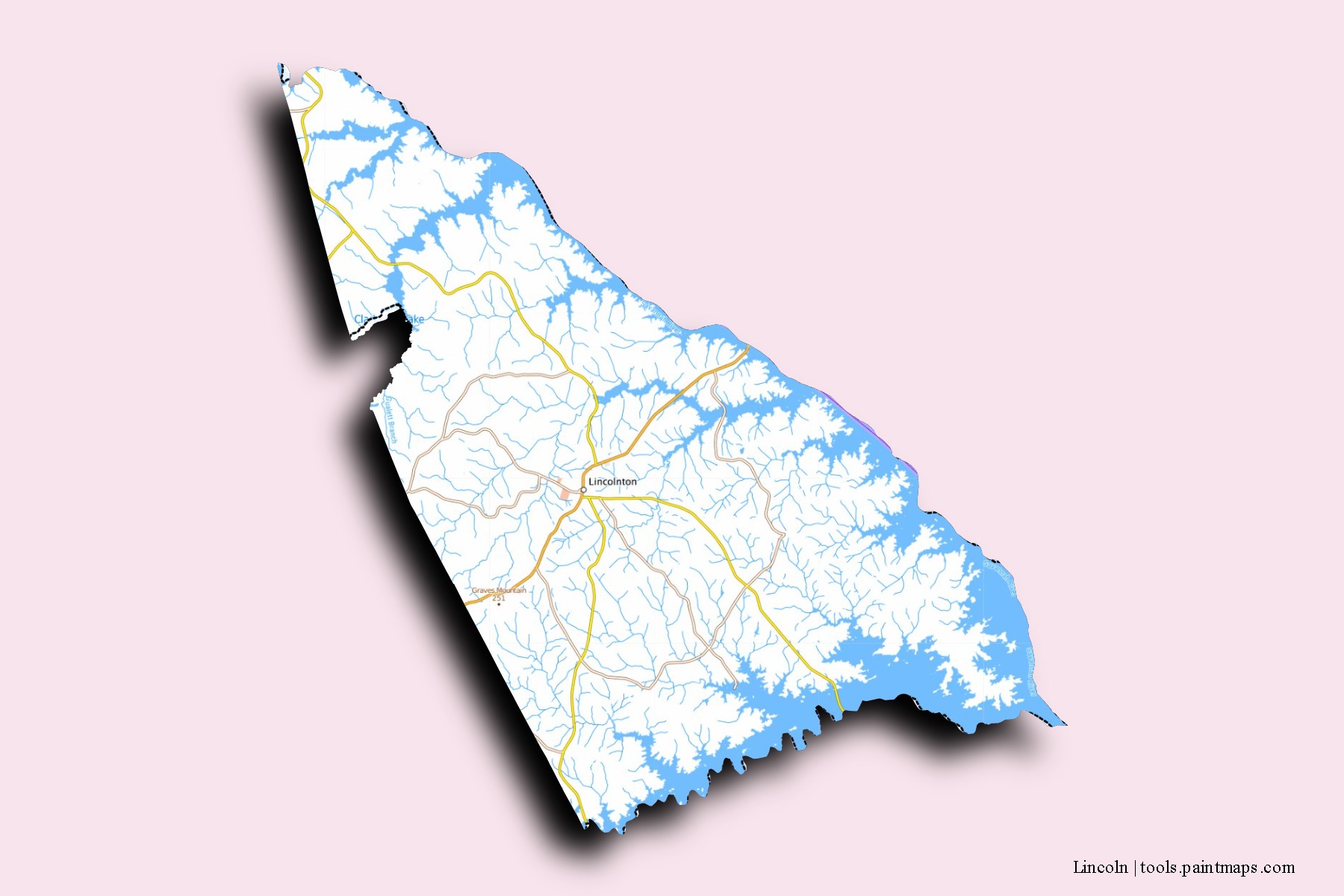 Mapa de barrios y pueblos de Lincoln con efecto de sombra 3D