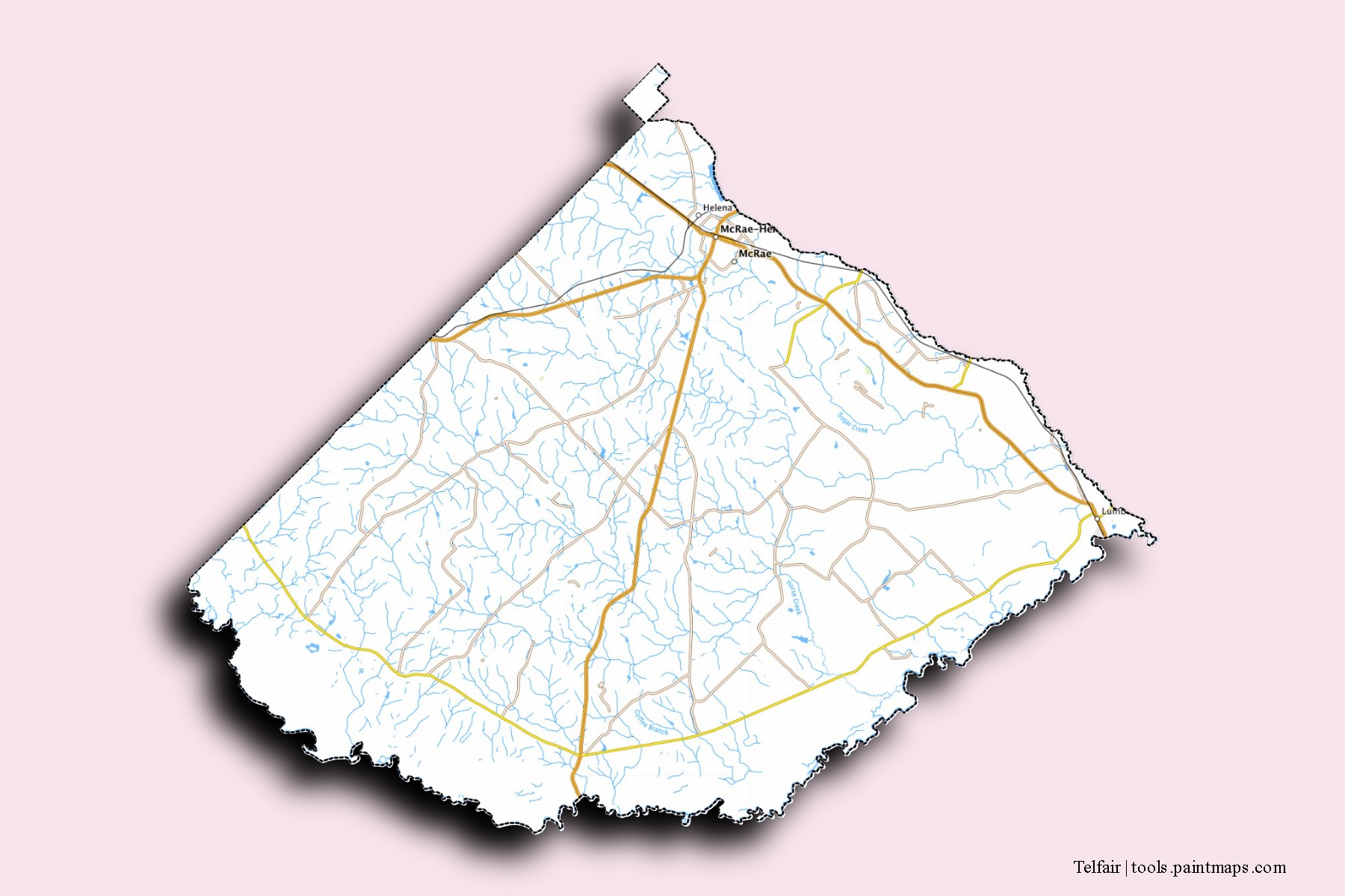 Telfair neighborhoods and villages map with 3D shadow effect