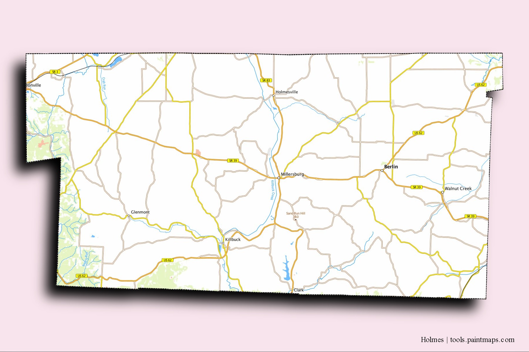 Mapa de barrios y pueblos de Holmes con efecto de sombra 3D