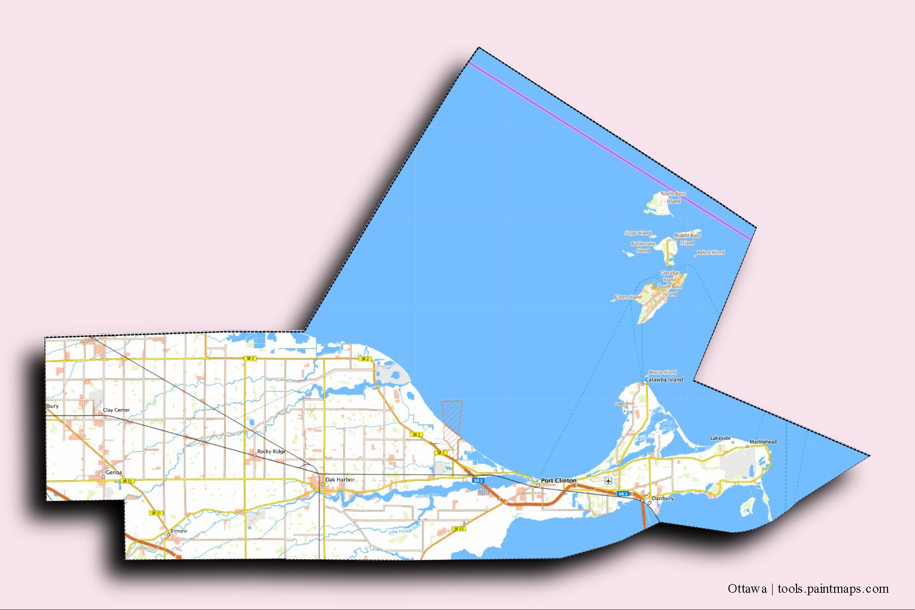 Ottawa neighborhoods and villages map with 3D shadow effect