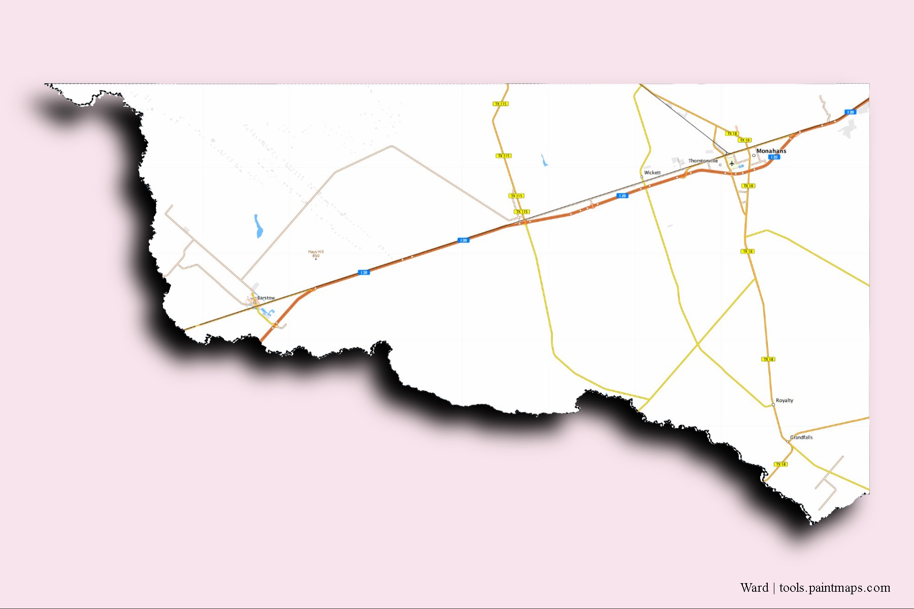 Ward neighborhoods and villages map with 3D shadow effect