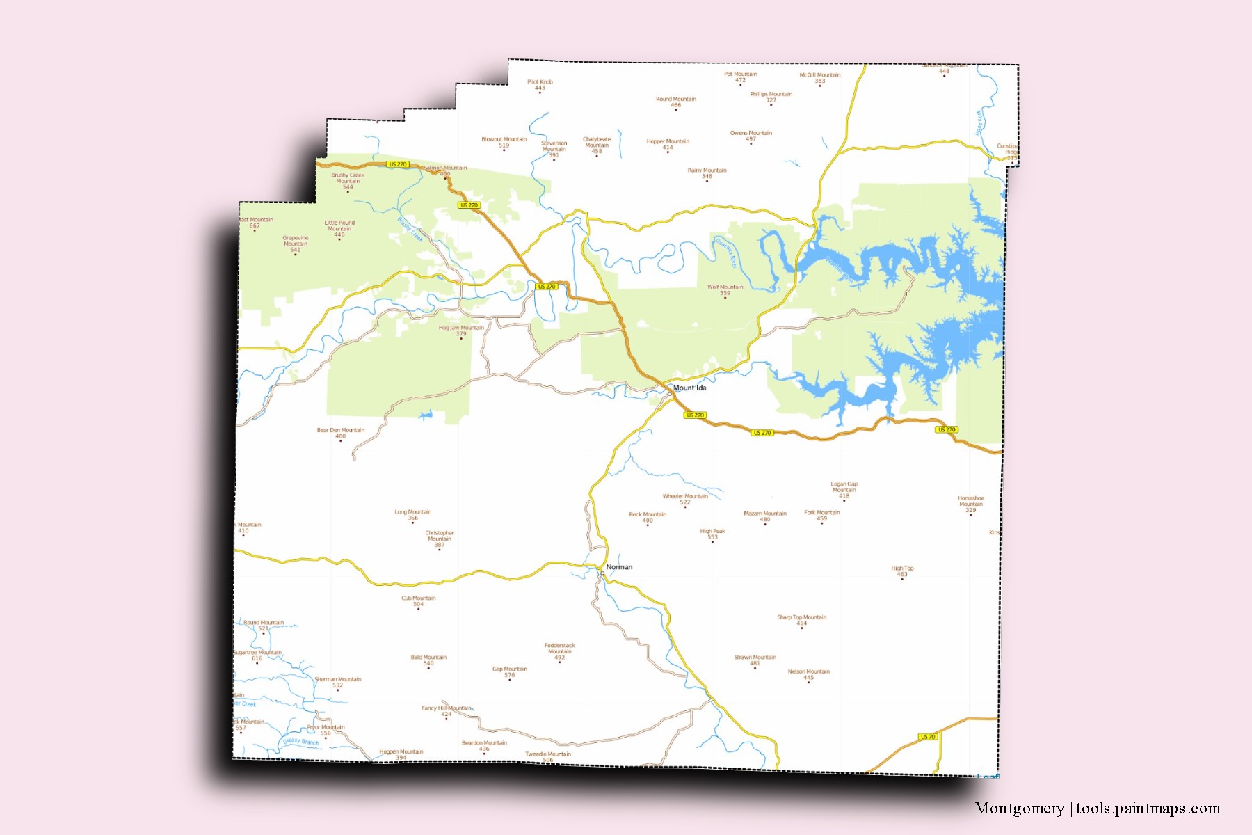 Montgomery neighborhoods and villages map with 3D shadow effect