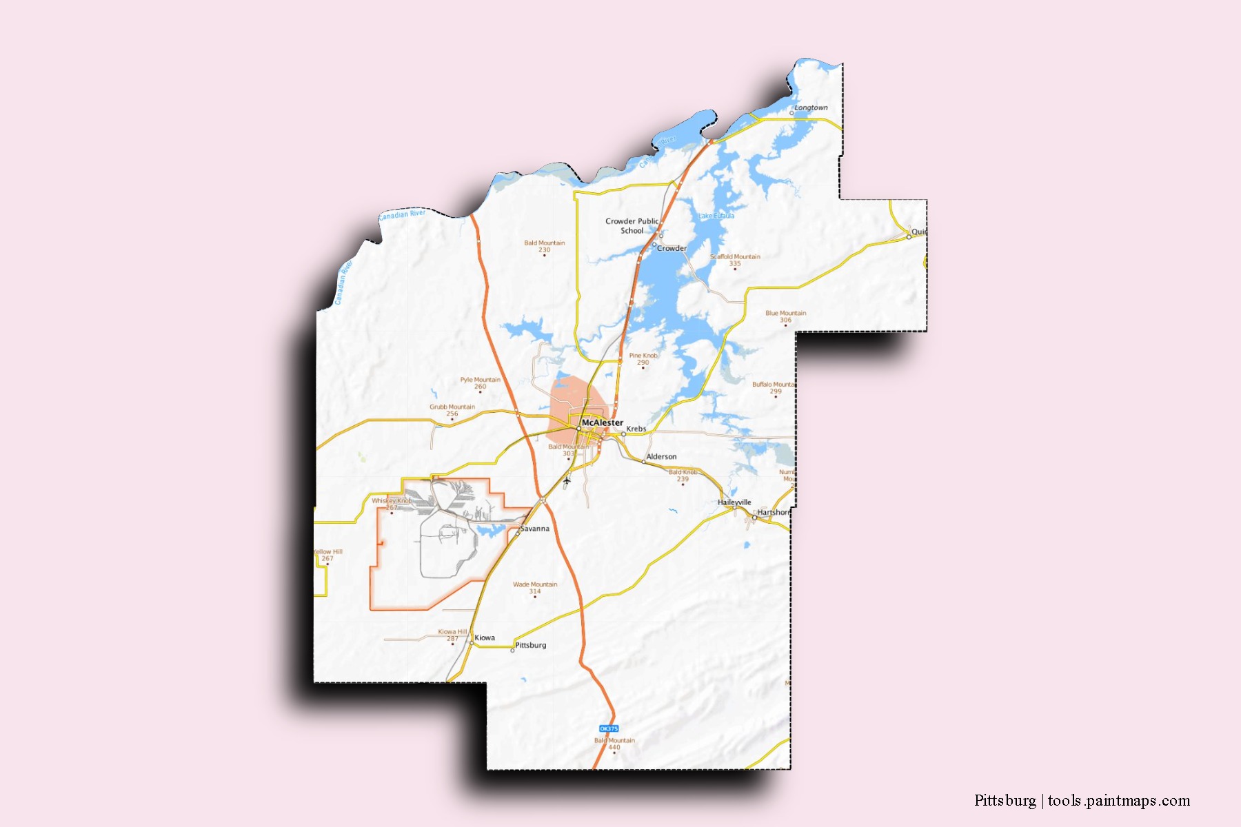 Pittsburg neighborhoods and villages map with 3D shadow effect