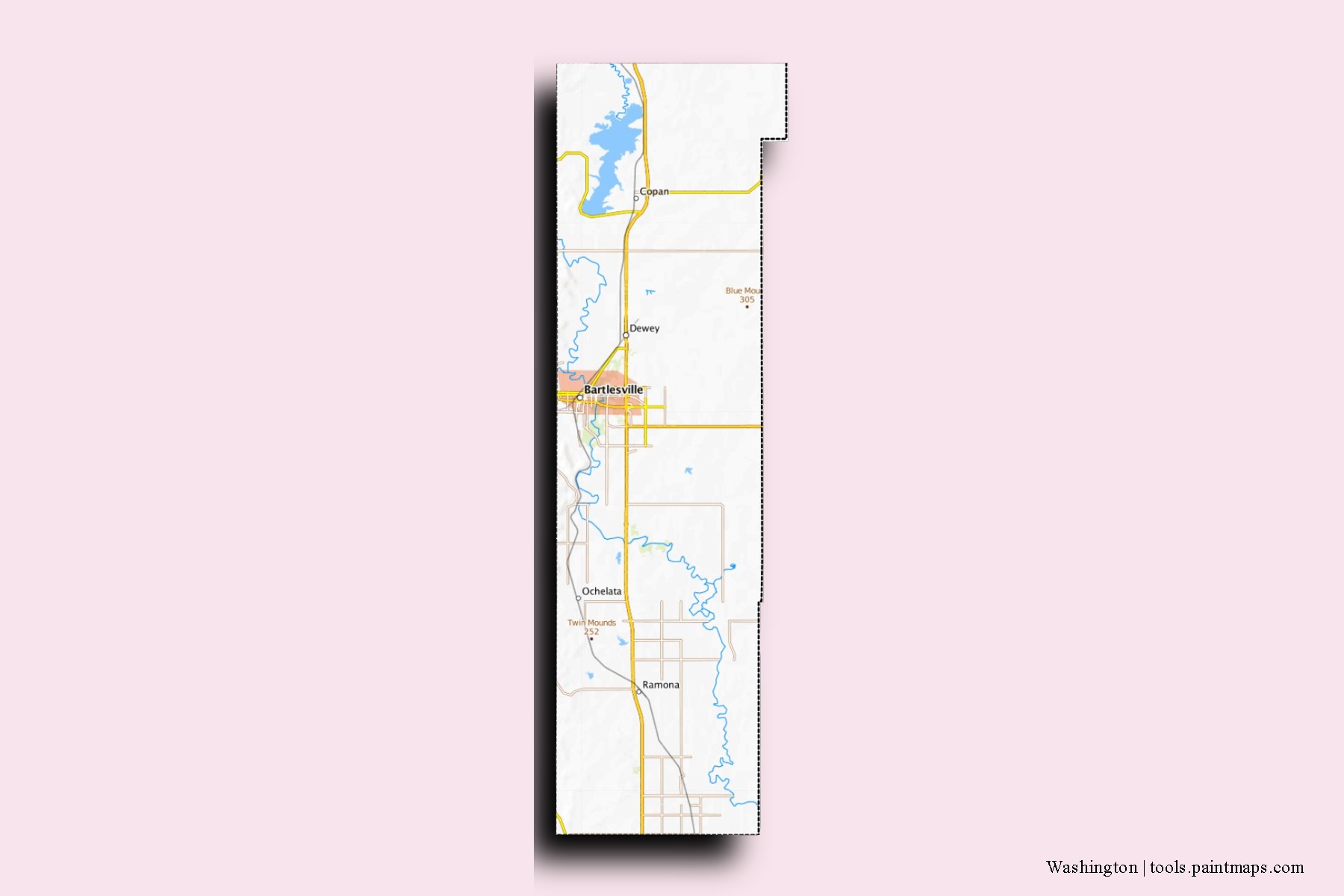 Mapa de barrios y pueblos de Washington con efecto de sombra 3D