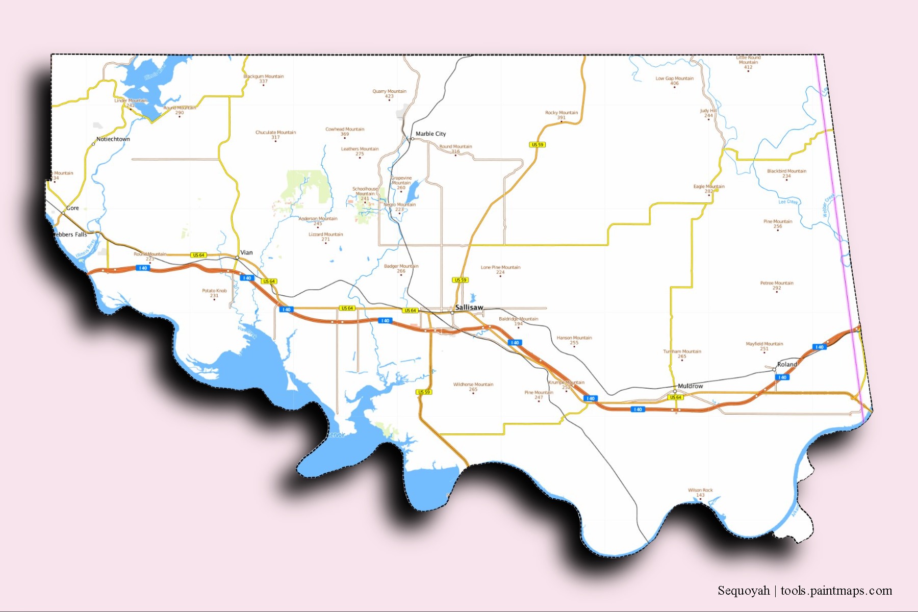 Sequoyah neighborhoods and villages map with 3D shadow effect