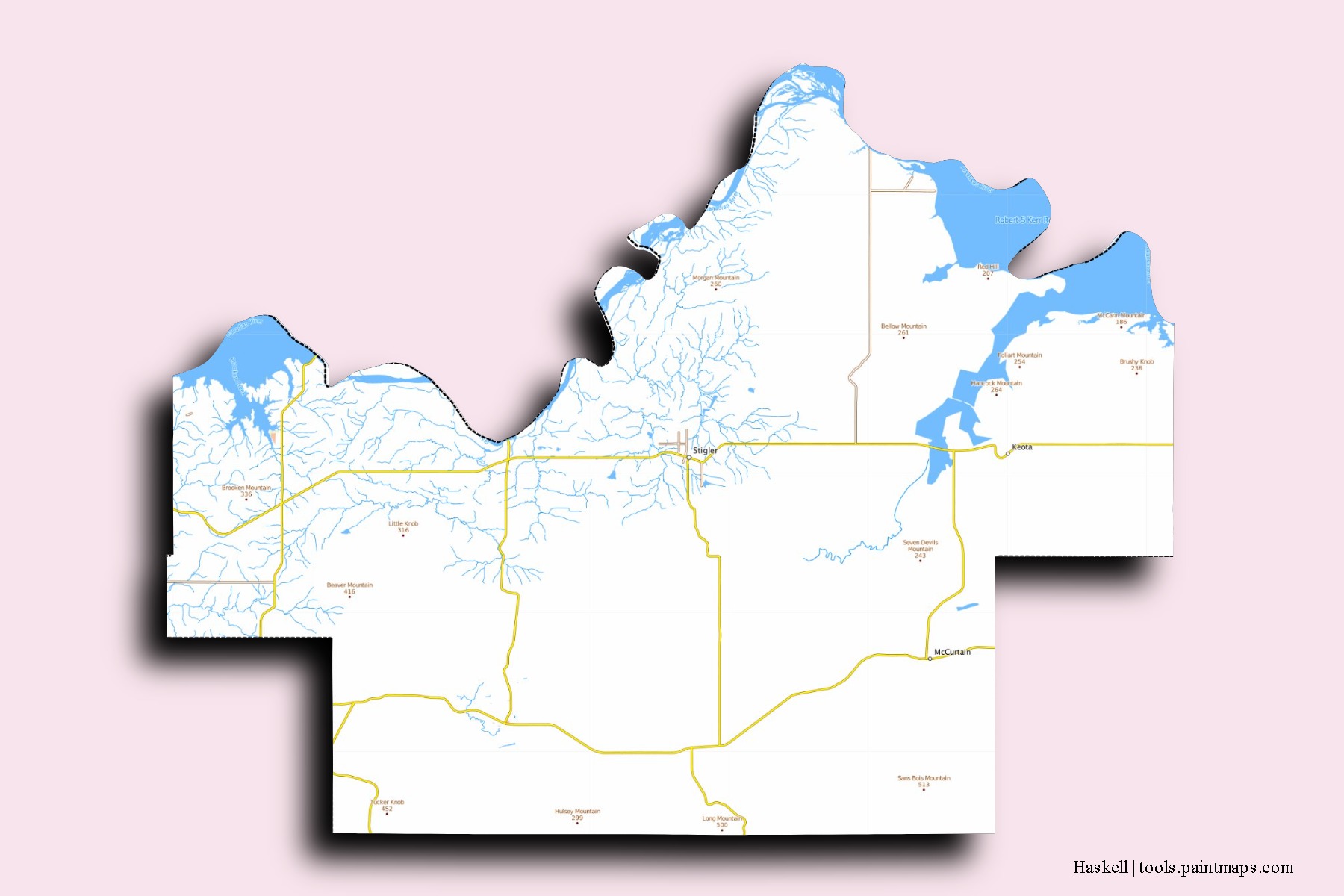 Haskell neighborhoods and villages map with 3D shadow effect