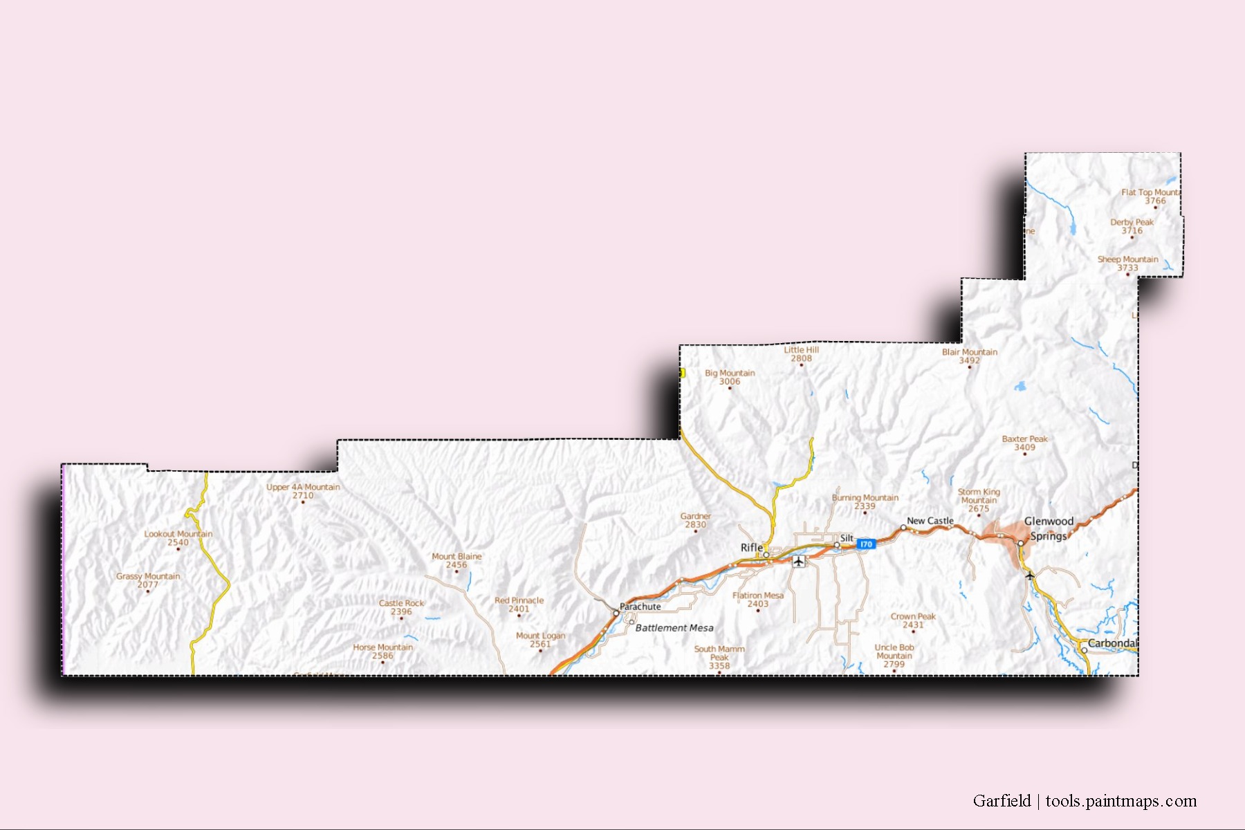 Garfield neighborhoods and villages map with 3D shadow effect