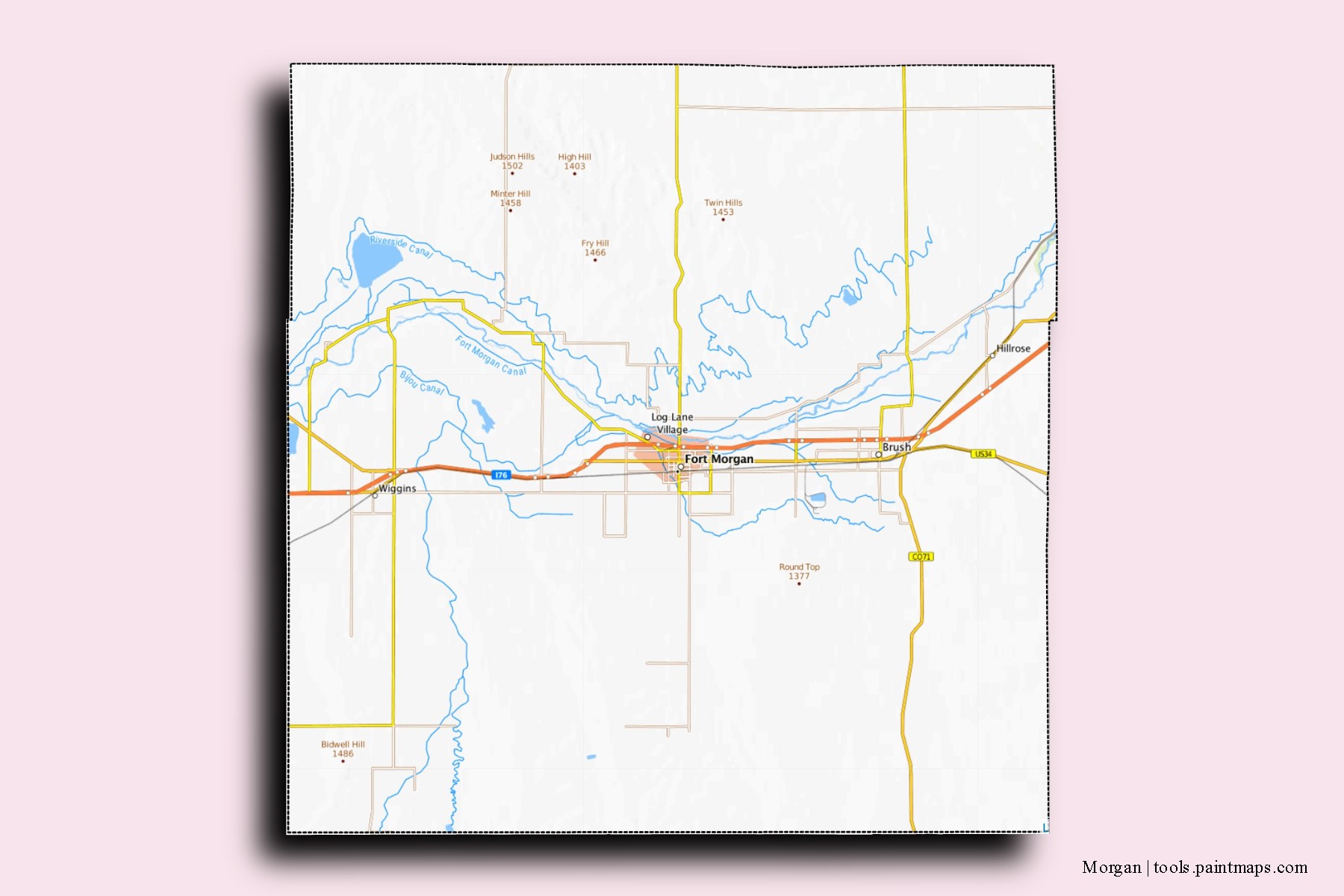 Morgan neighborhoods and villages map with 3D shadow effect