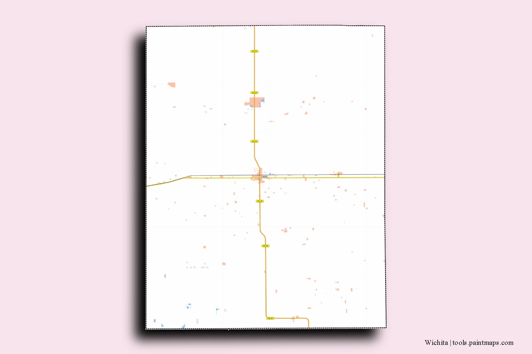 Wichita neighborhoods and villages map with 3D shadow effect