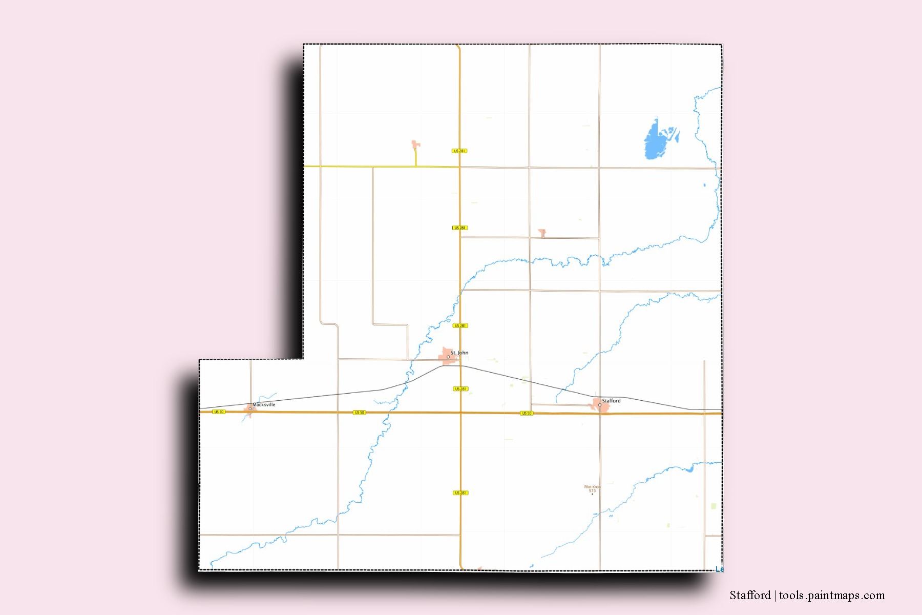 Stafford neighborhoods and villages map with 3D shadow effect