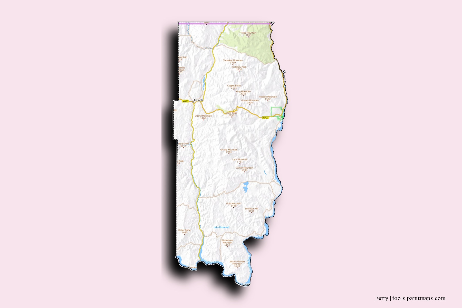 Mapa de barrios y pueblos de Ferry con efecto de sombra 3D