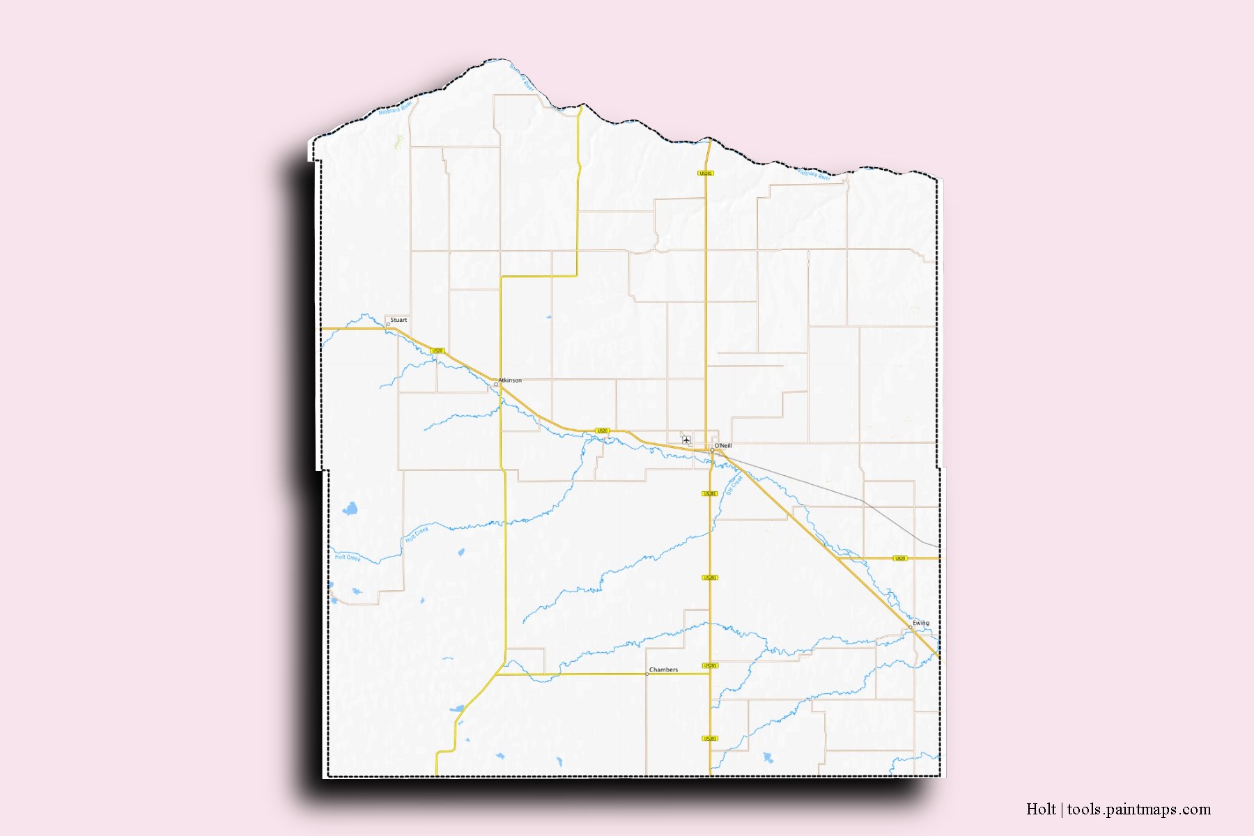 Holt neighborhoods and villages map with 3D shadow effect