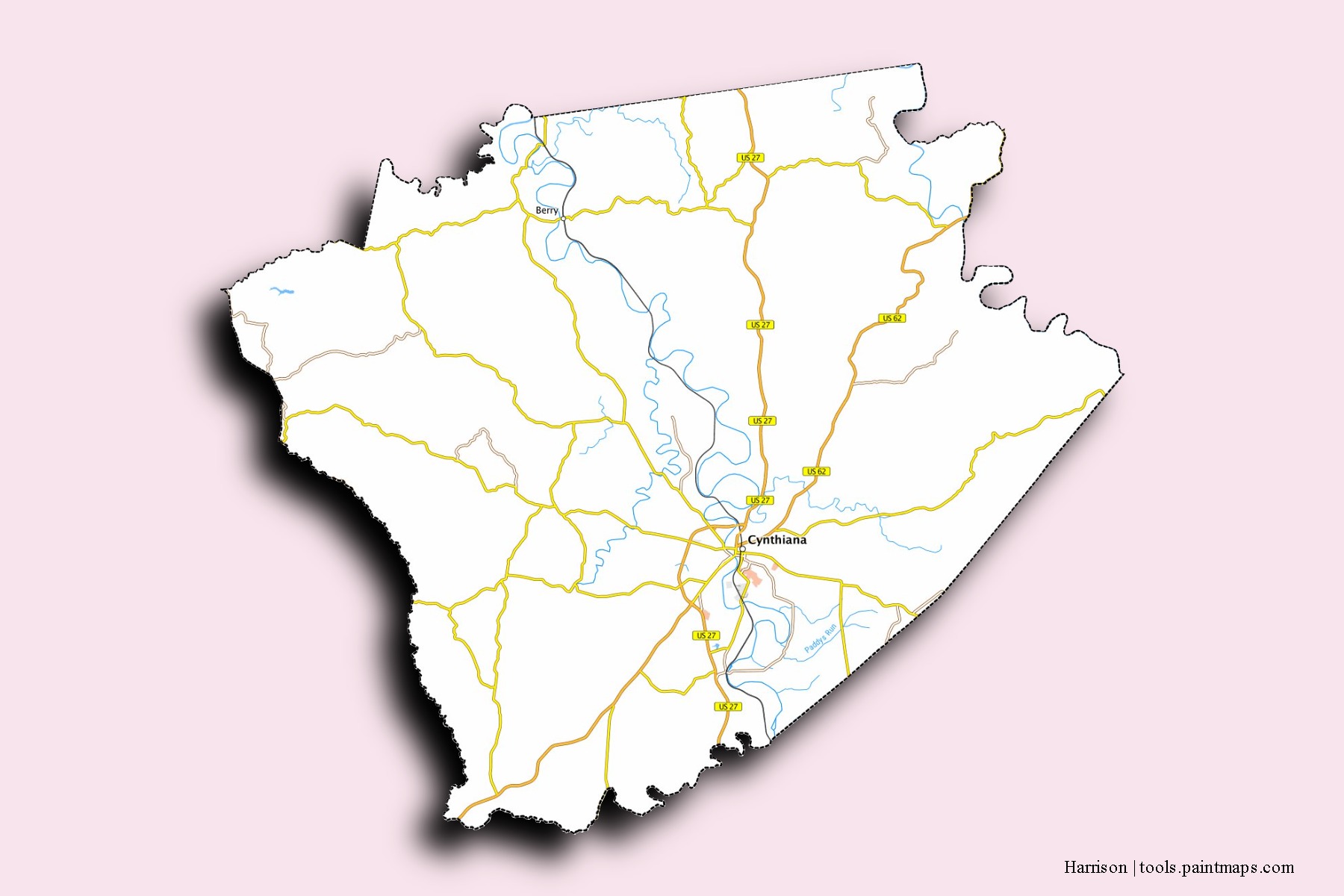 Harrison neighborhoods and villages map with 3D shadow effect