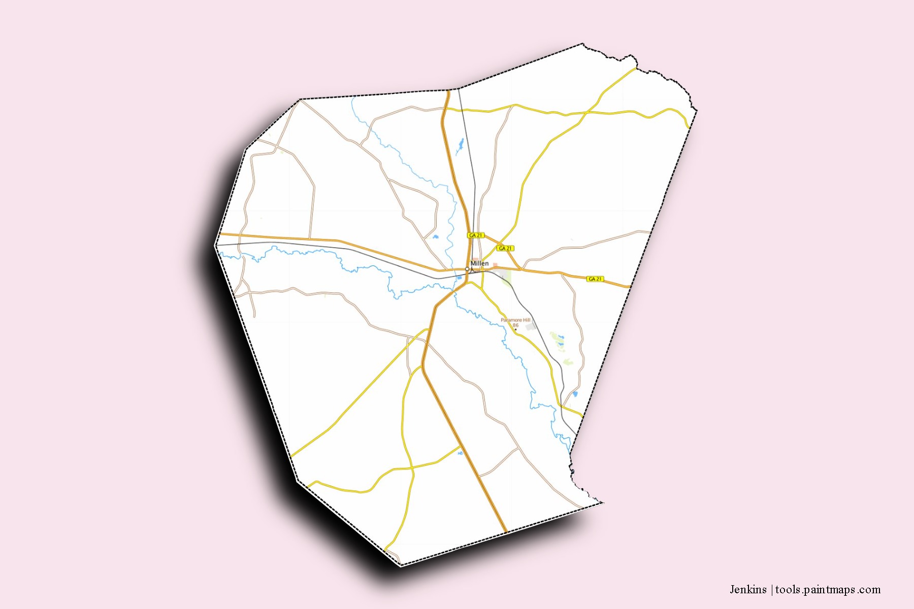 Mapa de barrios y pueblos de Jenkins con efecto de sombra 3D