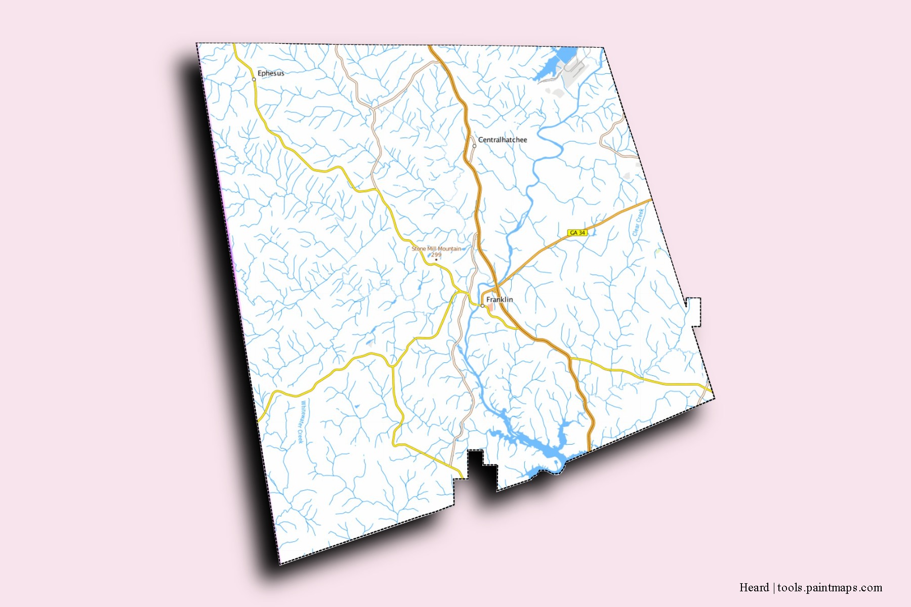 Mapa de barrios y pueblos de Heard con efecto de sombra 3D