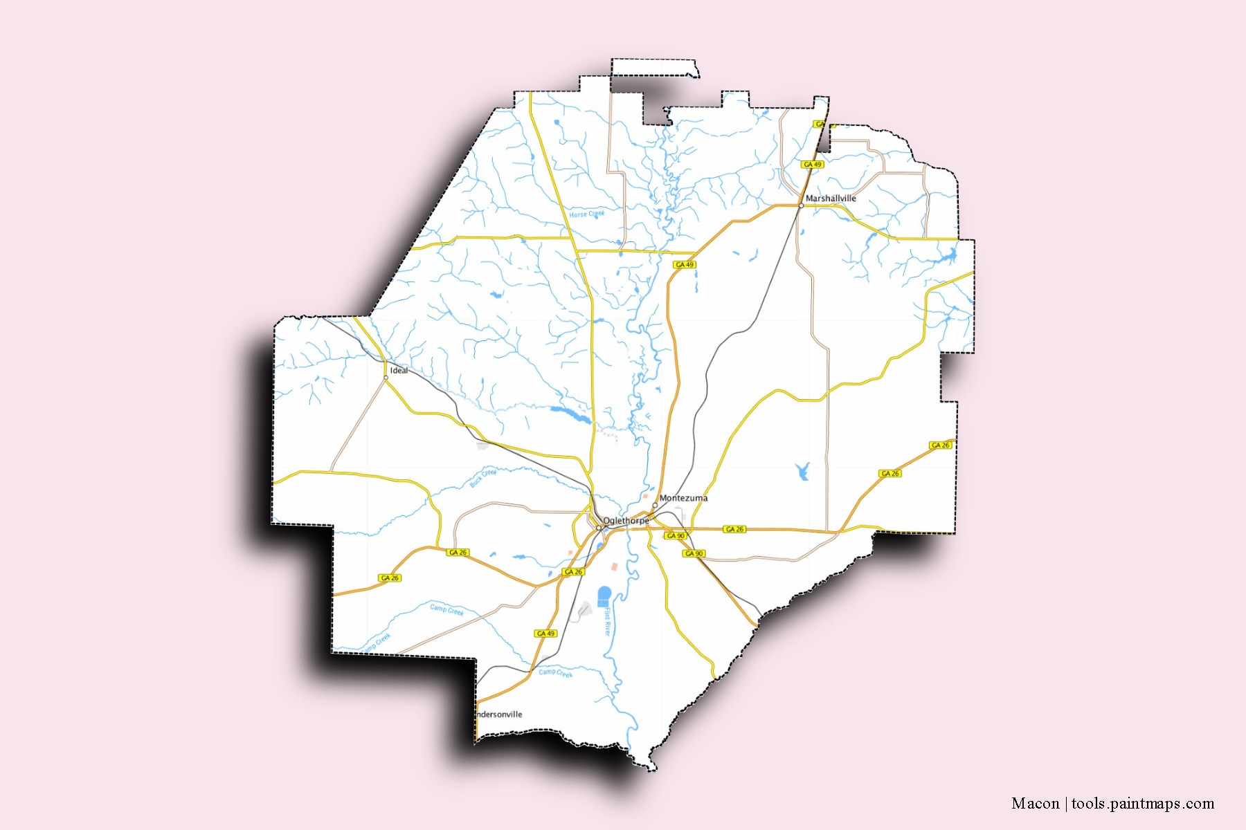 Mapa de barrios y pueblos de Macon con efecto de sombra 3D