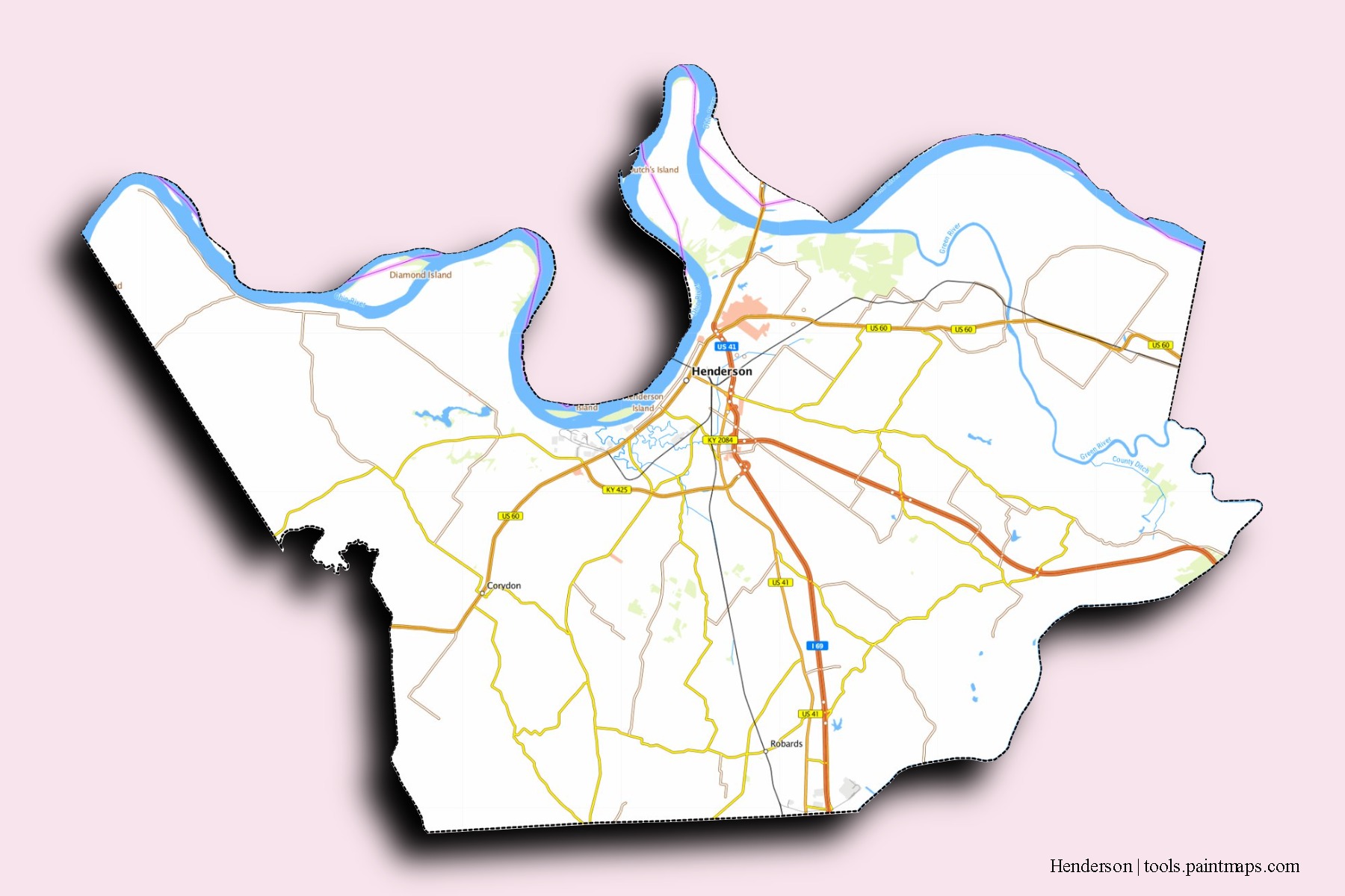 Henderson neighborhoods and villages map with 3D shadow effect