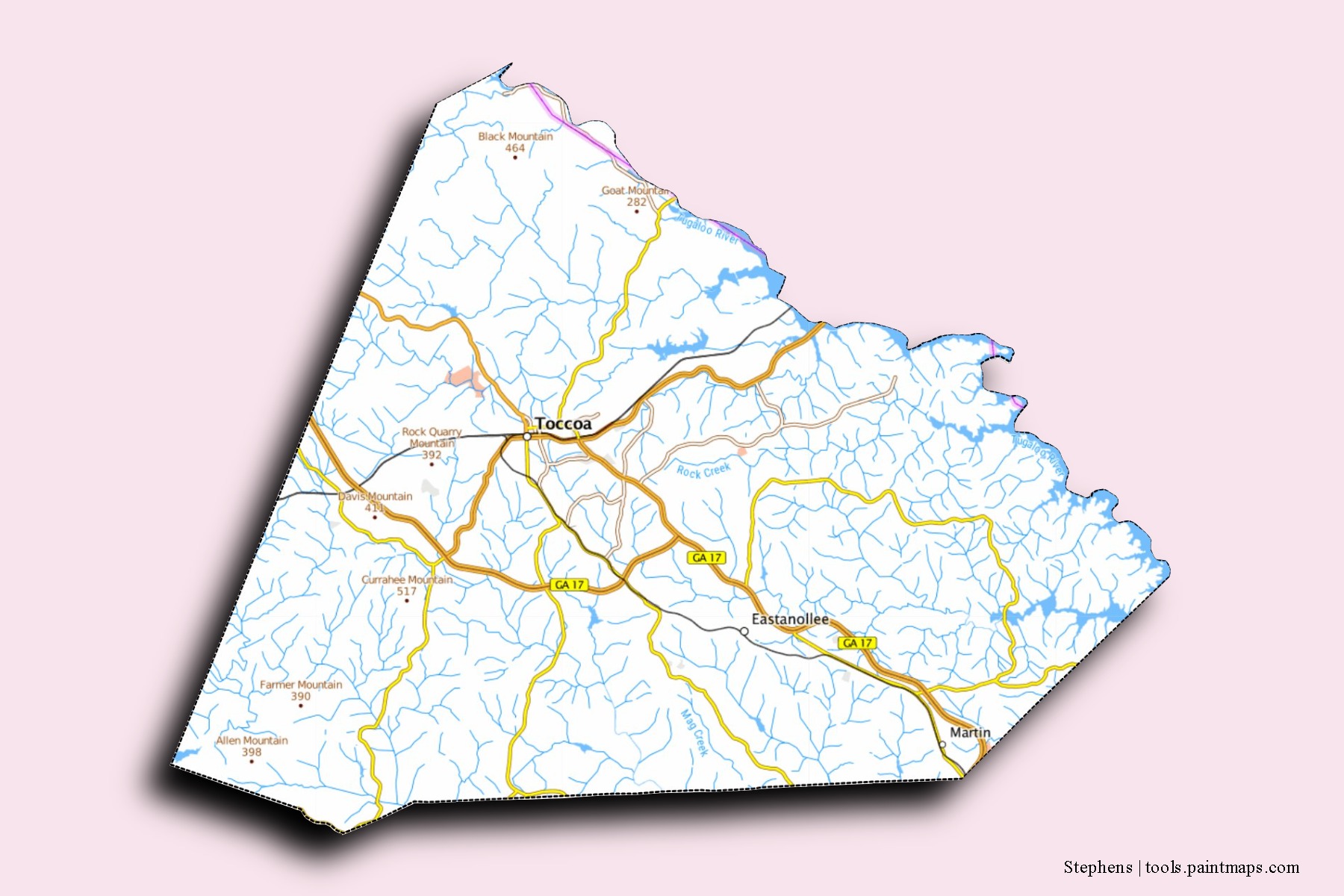 Stephens neighborhoods and villages map with 3D shadow effect