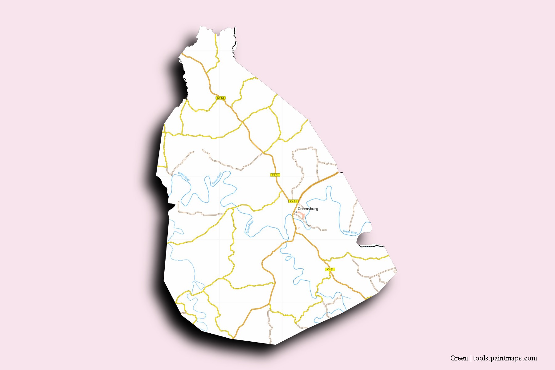 Mapa de barrios y pueblos de Green con efecto de sombra 3D