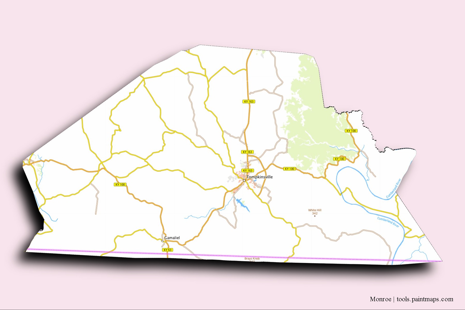 Monroe neighborhoods and villages map with 3D shadow effect