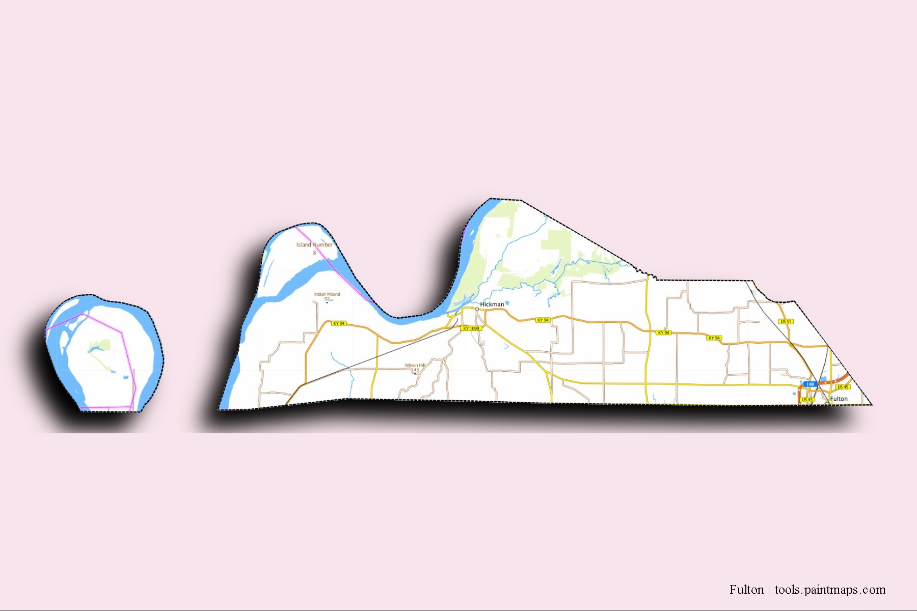 Mapa de barrios y pueblos de Fulton con efecto de sombra 3D