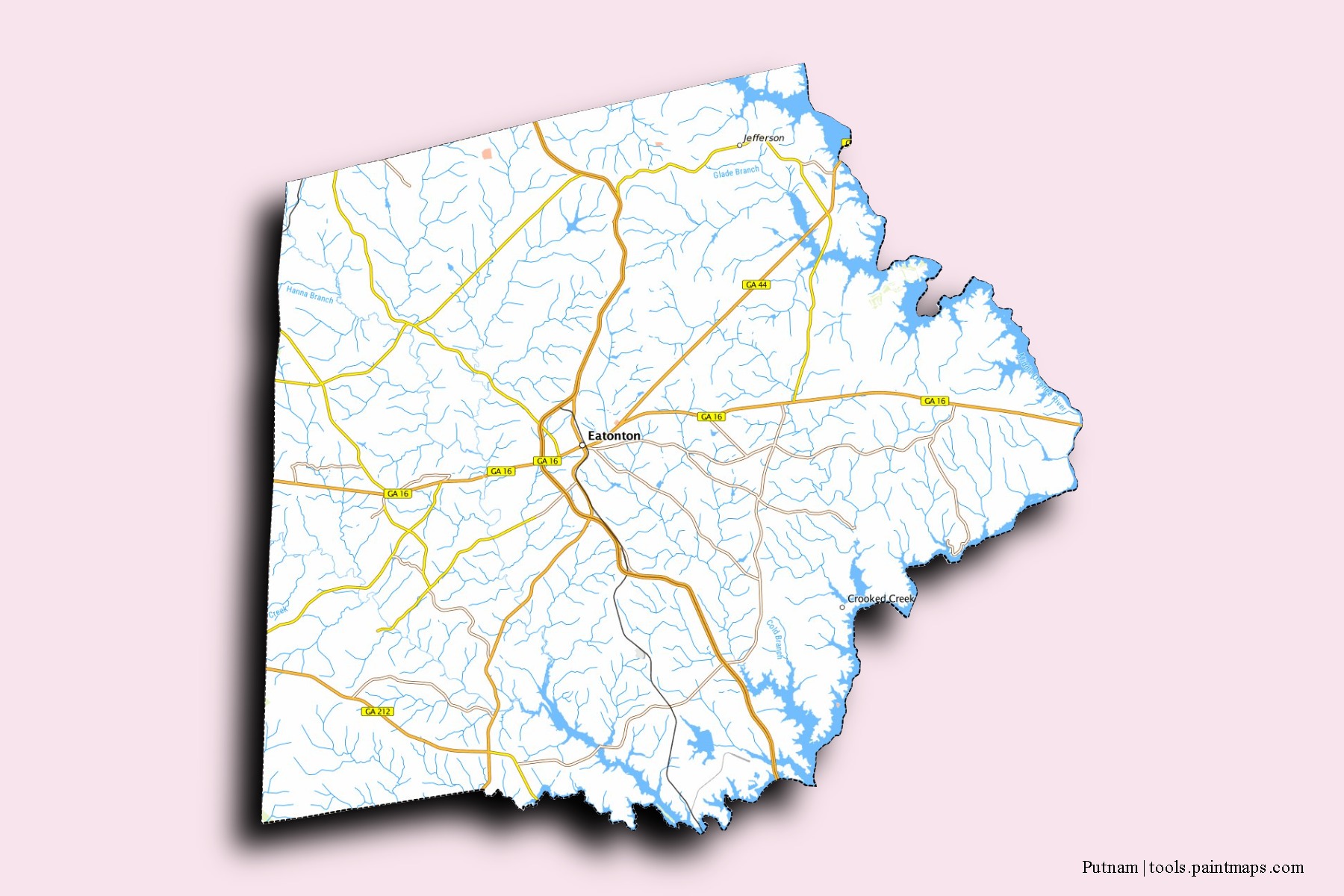 Putnam neighborhoods and villages map with 3D shadow effect