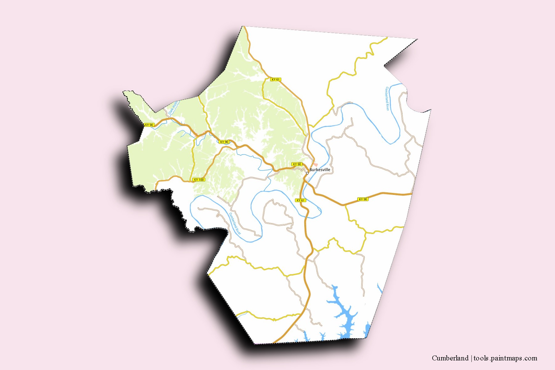 Cumberland neighborhoods and villages map with 3D shadow effect