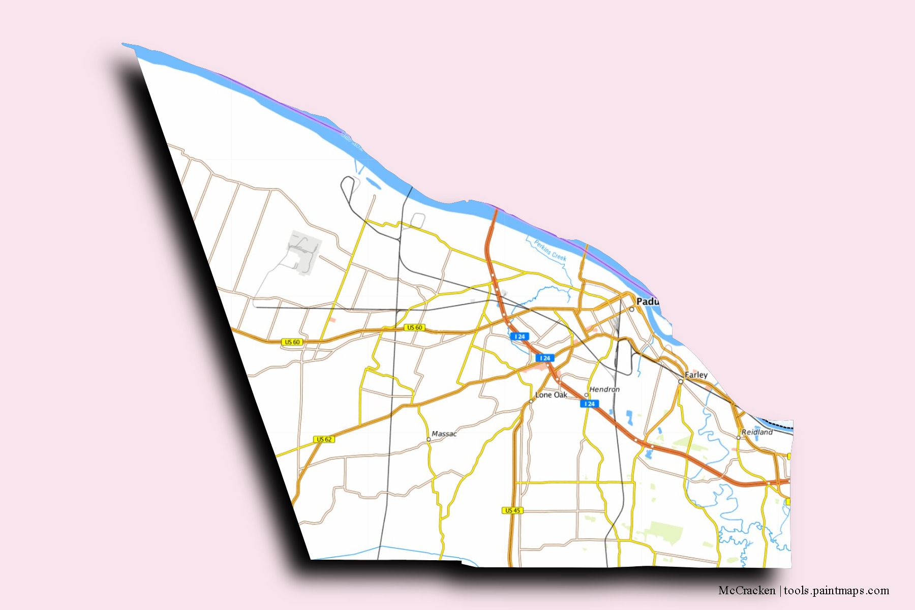 McCracken neighborhoods and villages map with 3D shadow effect