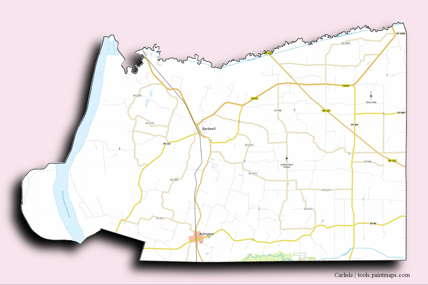 Carlisle neighborhoods and villages map with 3D shadow effect