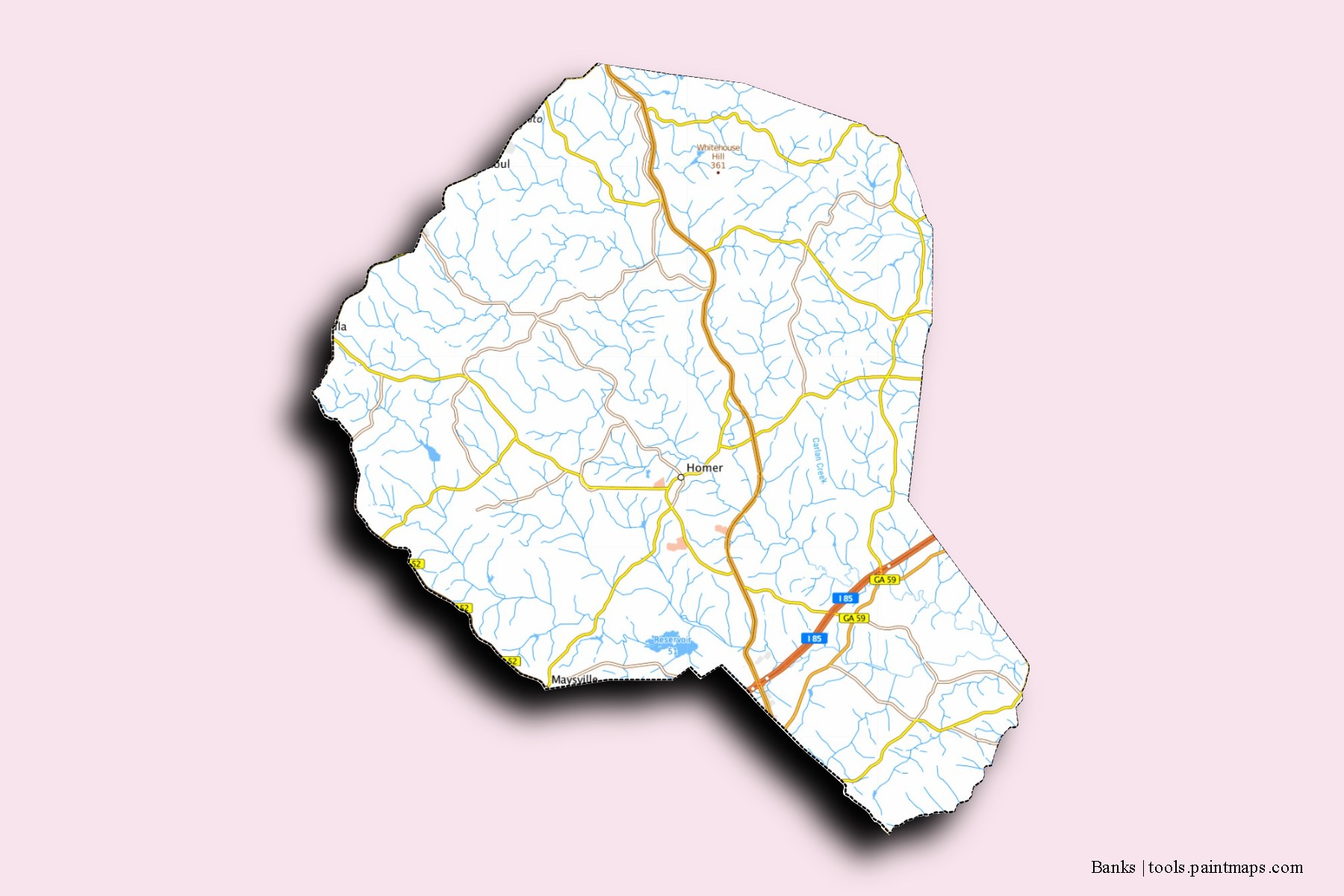 Mapa de barrios y pueblos de Banks con efecto de sombra 3D