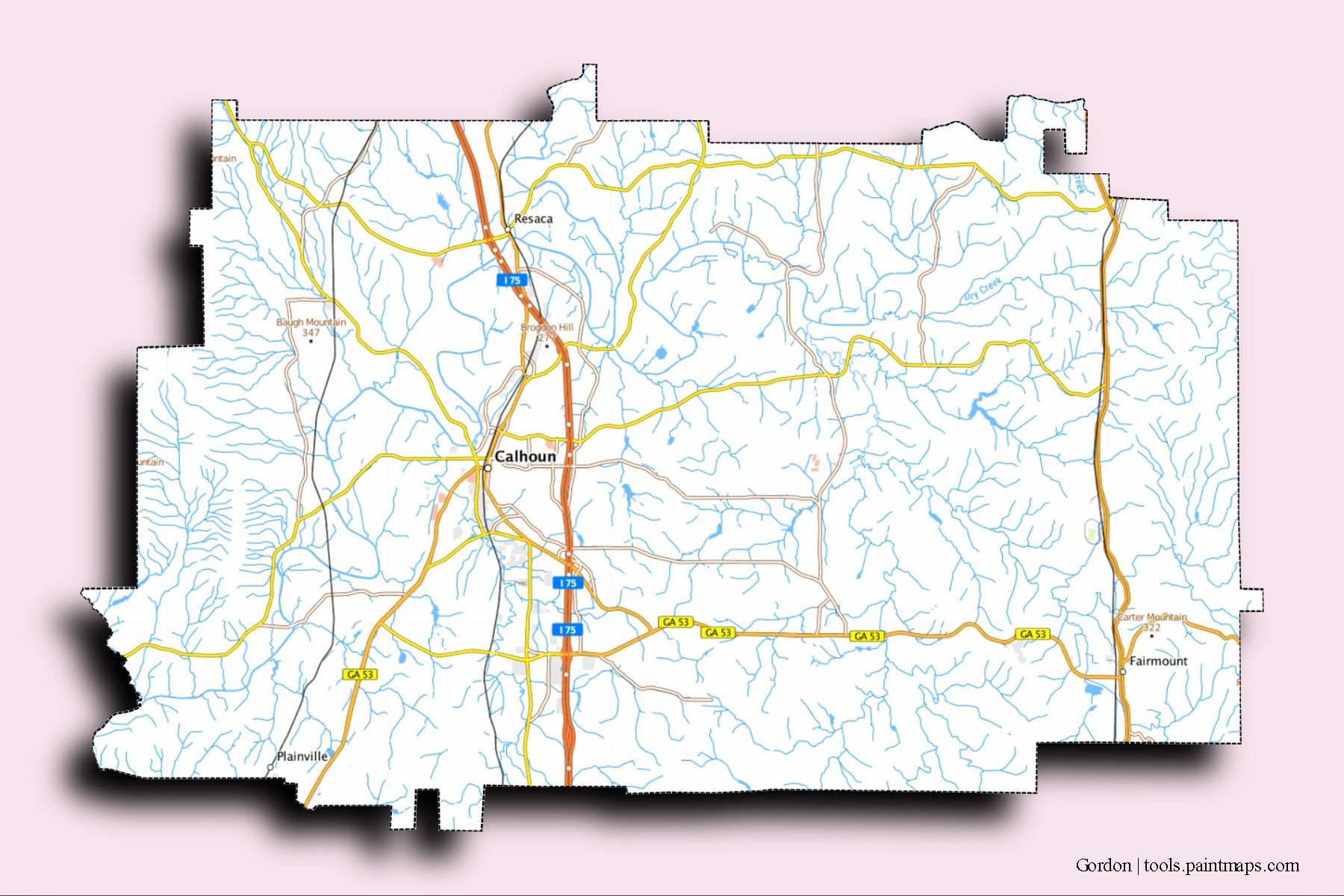 Gordon neighborhoods and villages map with 3D shadow effect