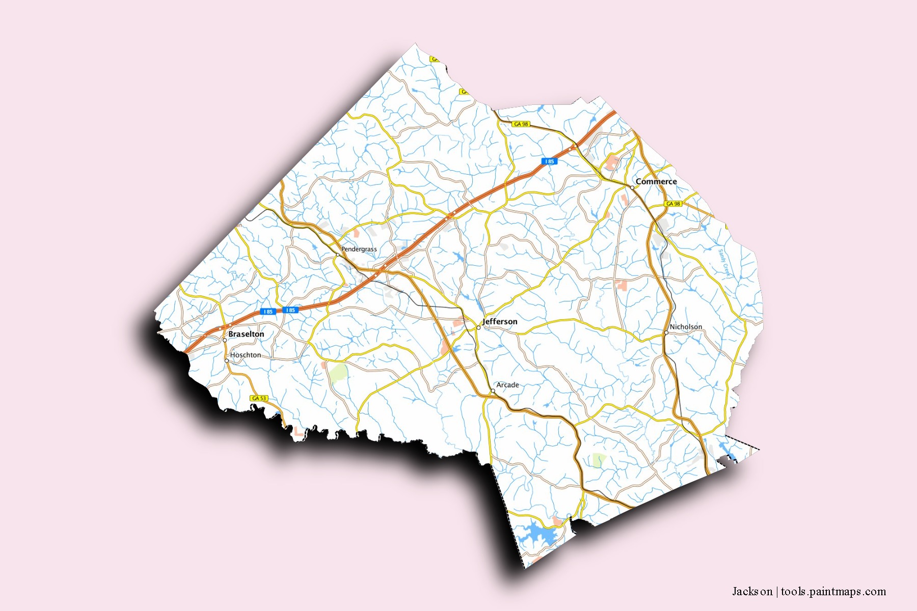 Jackson neighborhoods and villages map with 3D shadow effect