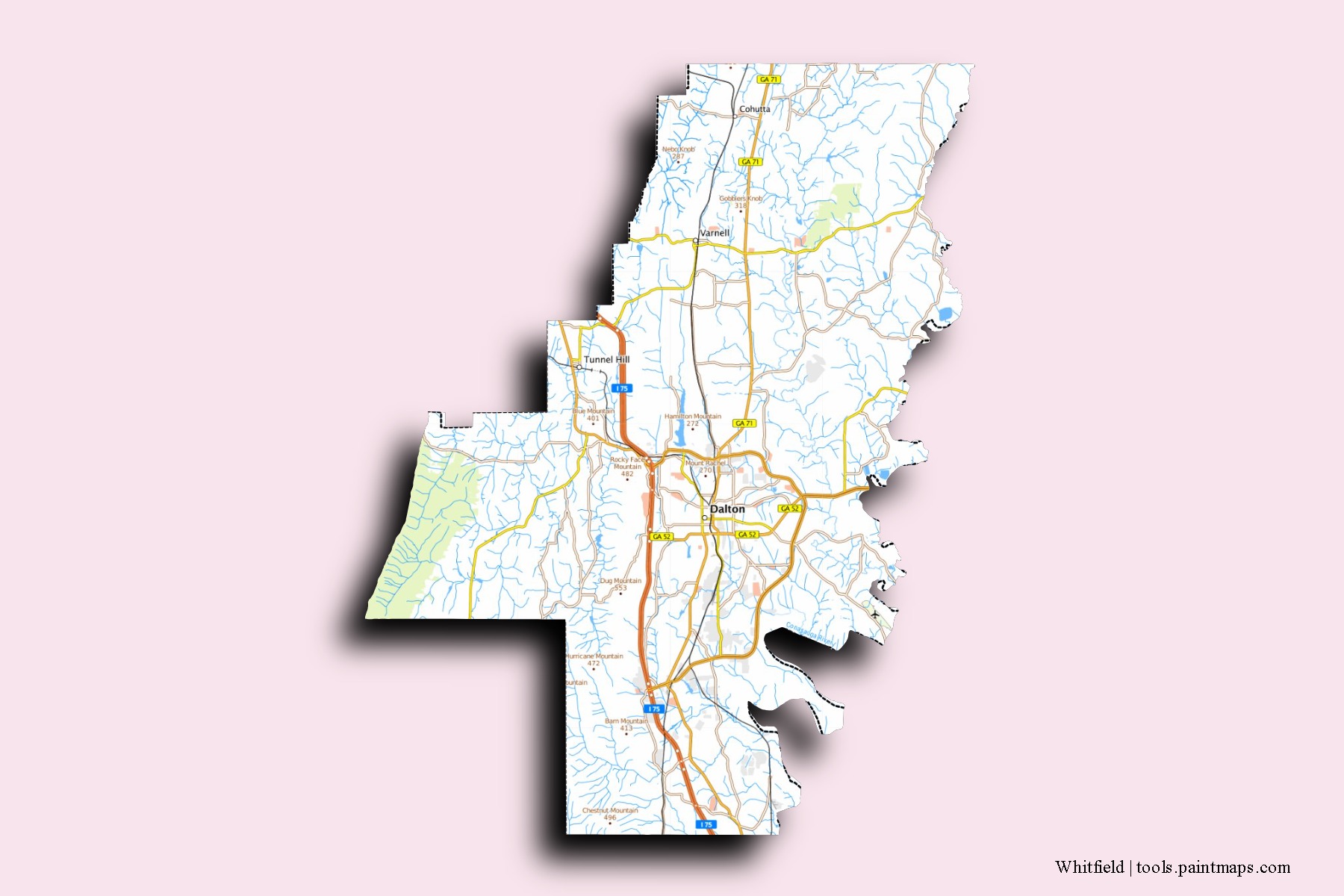 Whitfield neighborhoods and villages map with 3D shadow effect