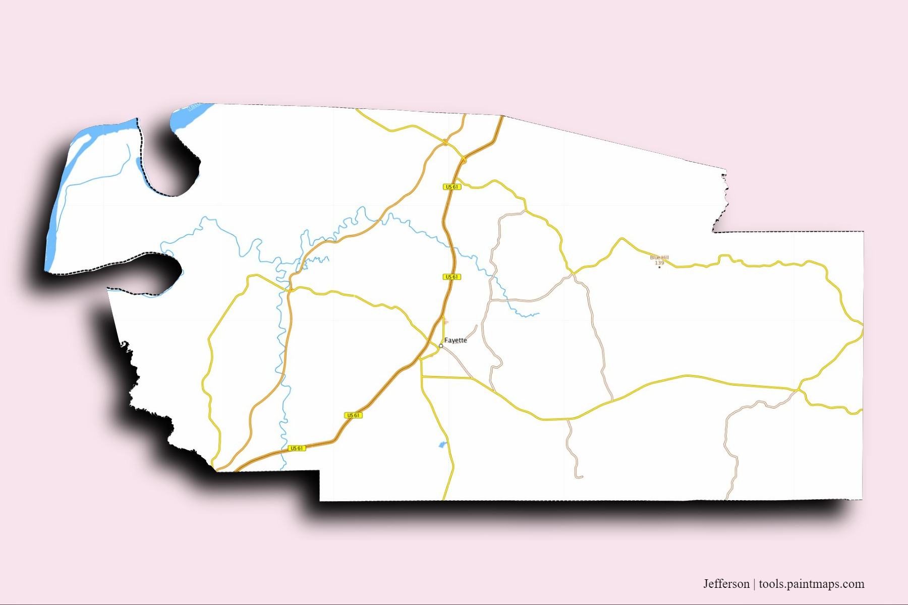 Jefferson neighborhoods and villages map with 3D shadow effect